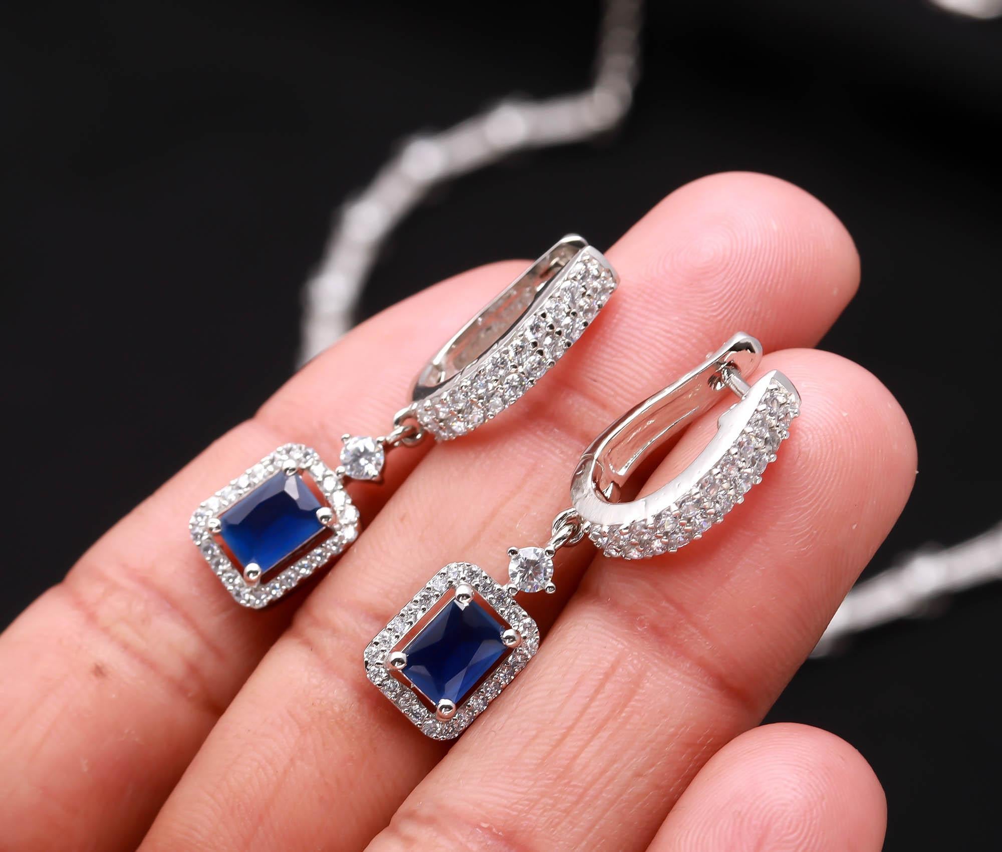 925 Sterling Silver CZ Stone Necklace & Earring Set with Rhodium Finish Minimalist Jewellery