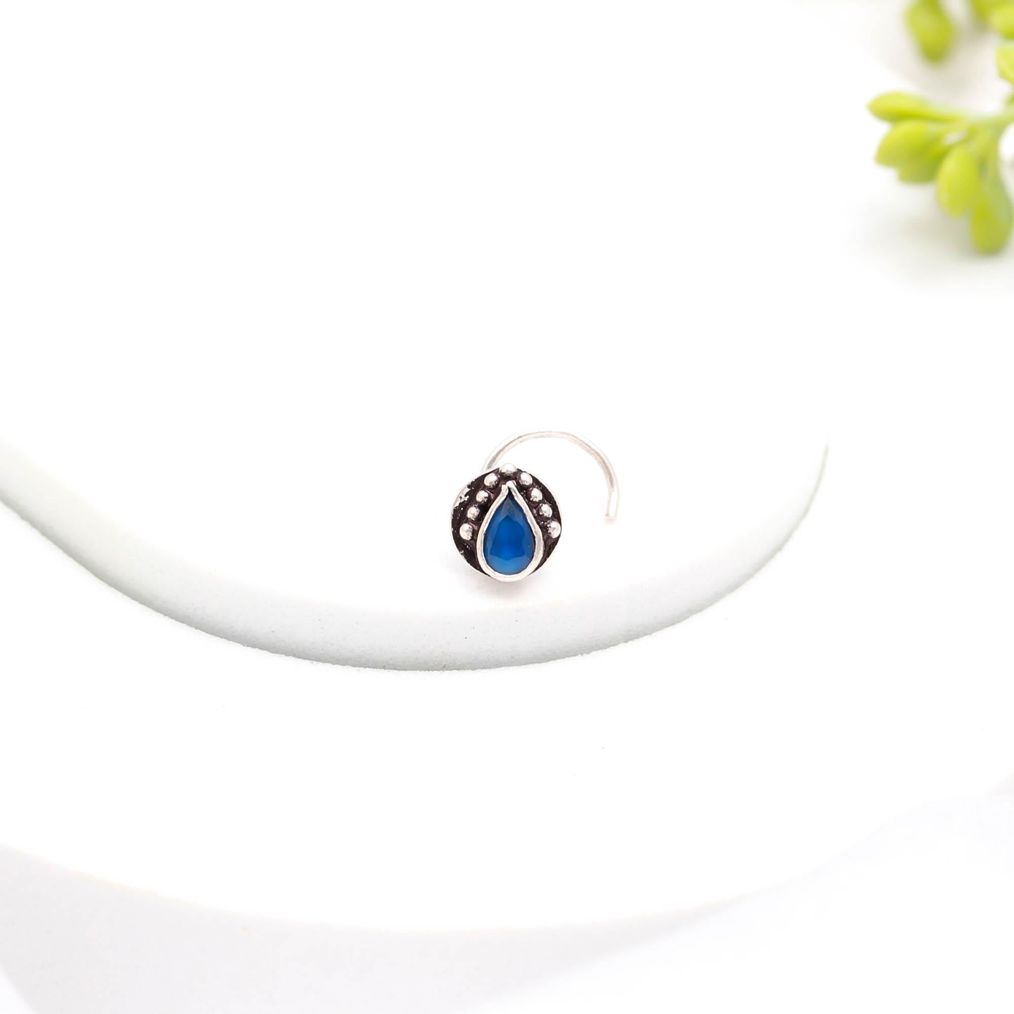 Oxidised Turkish Nose Ring | Tear Drop CZ 925 Silver