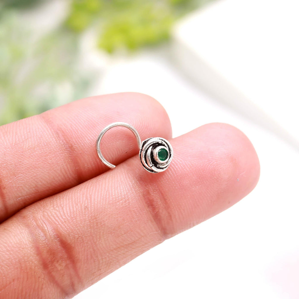 Tear Drop CZ Nose Ring 925 Sterling Silver | Turkish Oxidised Style