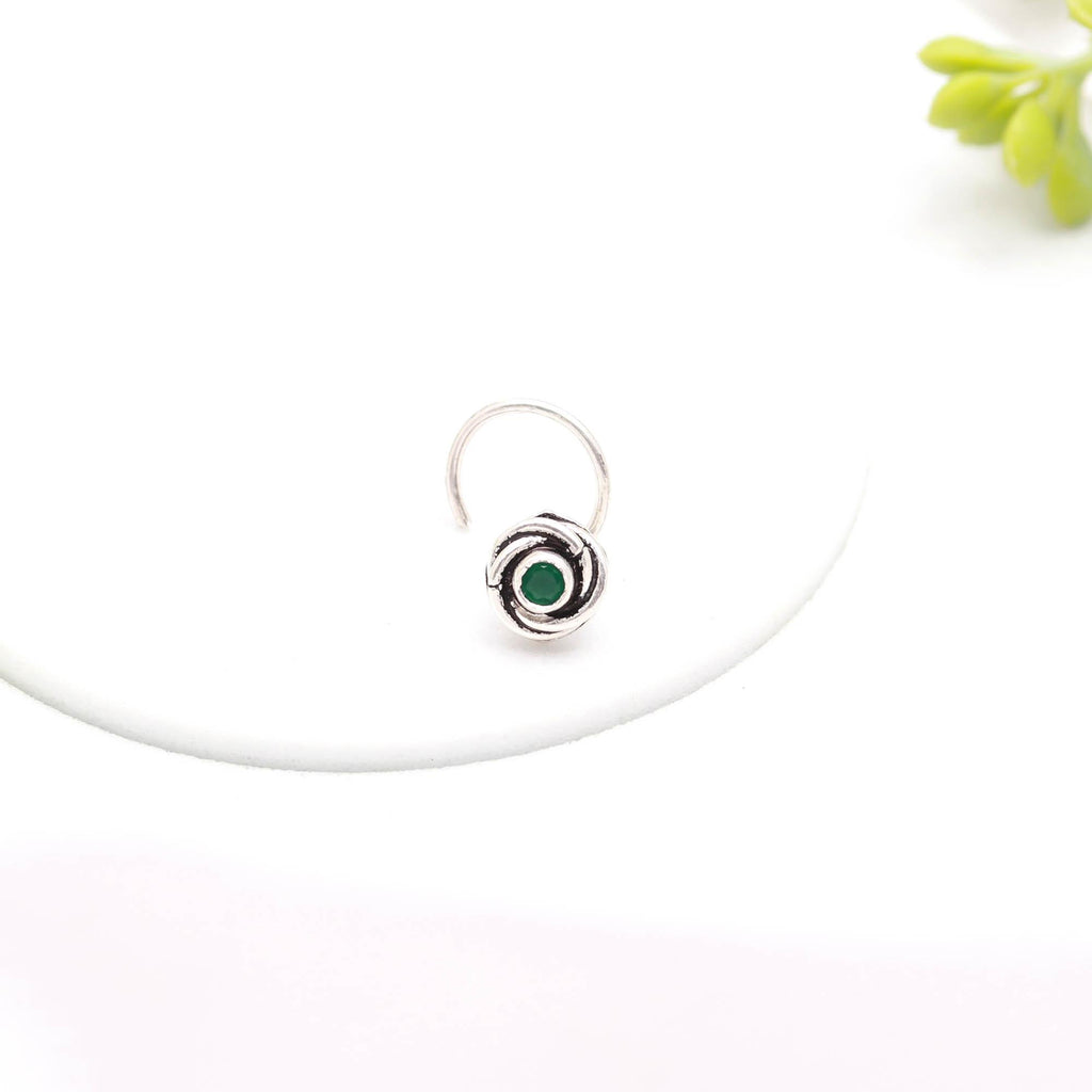 Tear Drop CZ Nose Ring 925 Sterling Silver | Turkish Oxidised Style