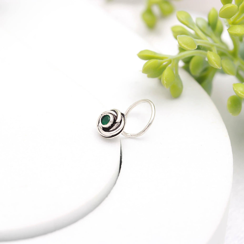 Tear Drop CZ Nose Ring 925 Sterling Silver | Turkish Oxidised Style