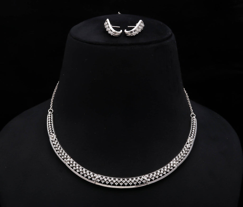 925 Sterling Silver CZ Necklace with Matching Earrings – Round Brilliant Cut