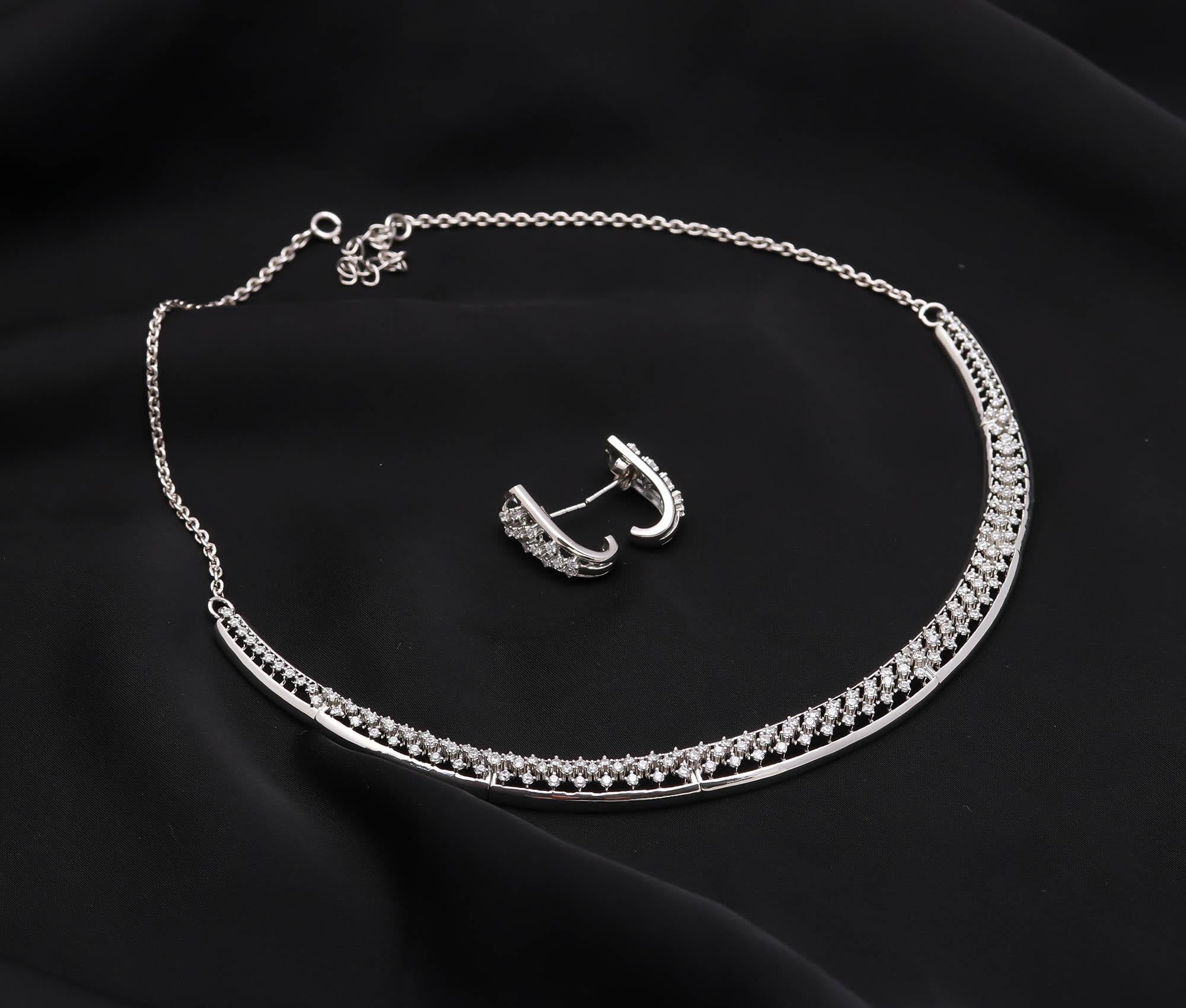 925 Sterling Silver CZ Necklace with Matching Earrings – Round Brilliant Cut