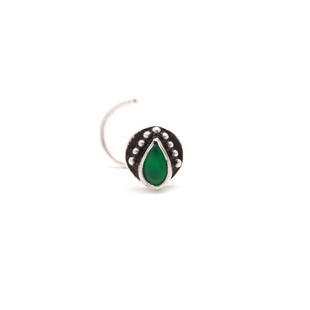 925 Sterling Silver Tear Drop CZ Nose Ring | Oxidised Turkish Finish