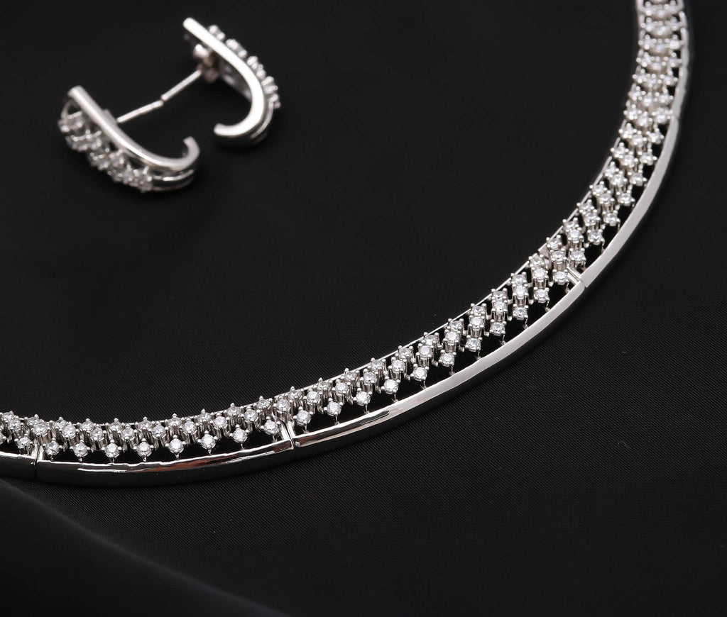 925 Sterling Silver CZ Necklace with Matching Earrings – Round Brilliant Cut