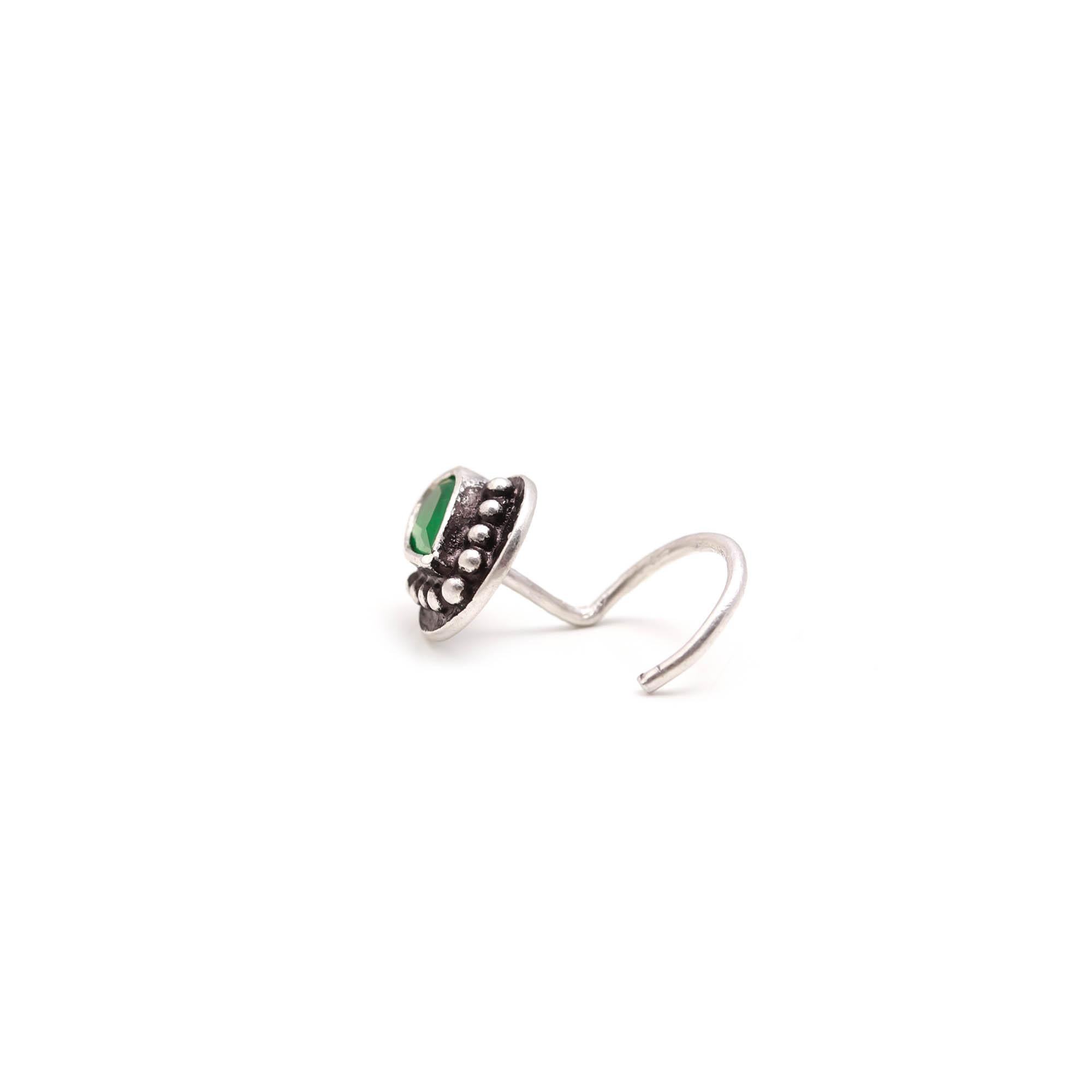 925 Sterling Silver Tear Drop CZ Nose Ring | Oxidised Turkish Finish