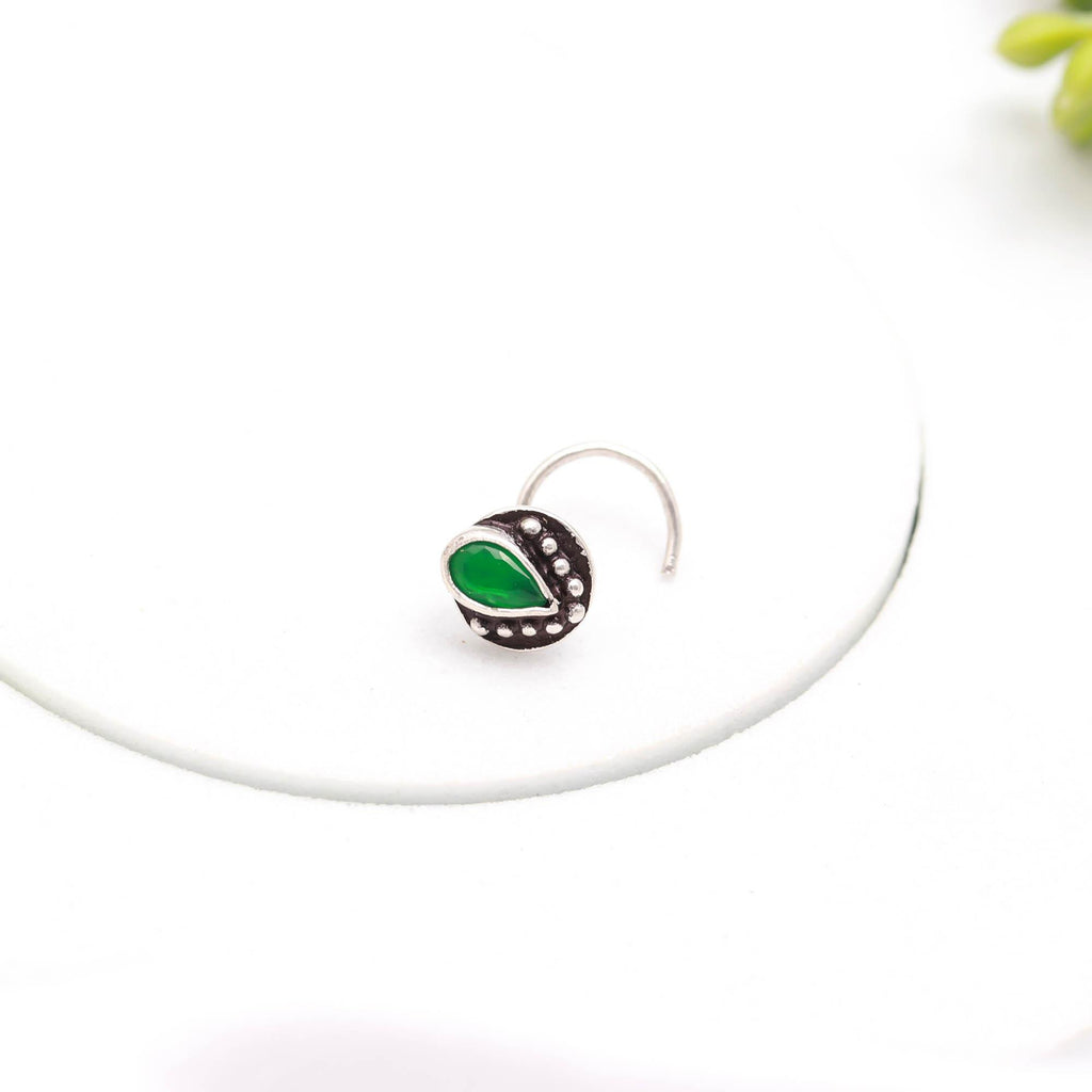 925 Sterling Silver Tear Drop CZ Nose Ring | Oxidised Turkish Finish