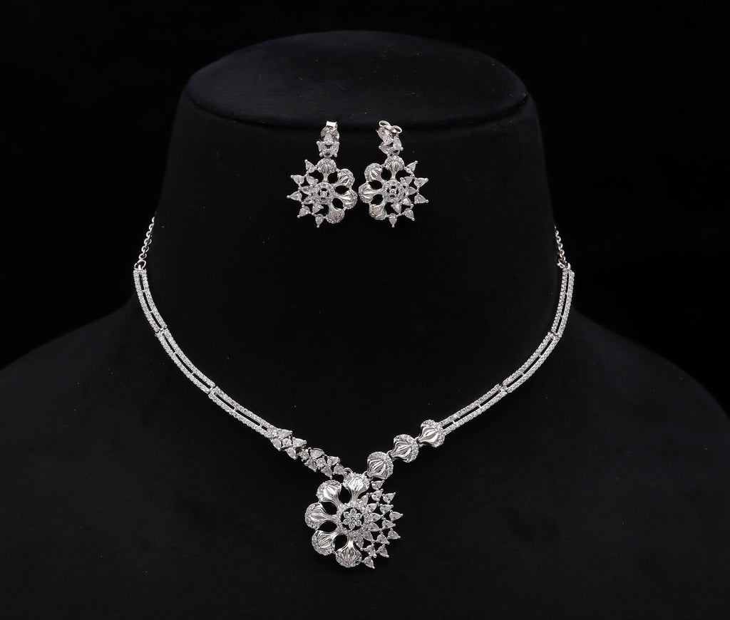 Elegant CZ Necklace with Matching Stud Earrings Wedding Wear Jewellery Gift for Her