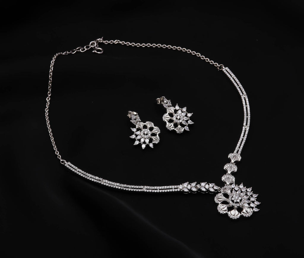 Elegant CZ Necklace with Matching Stud Earrings Wedding Wear Jewellery Gift for Her