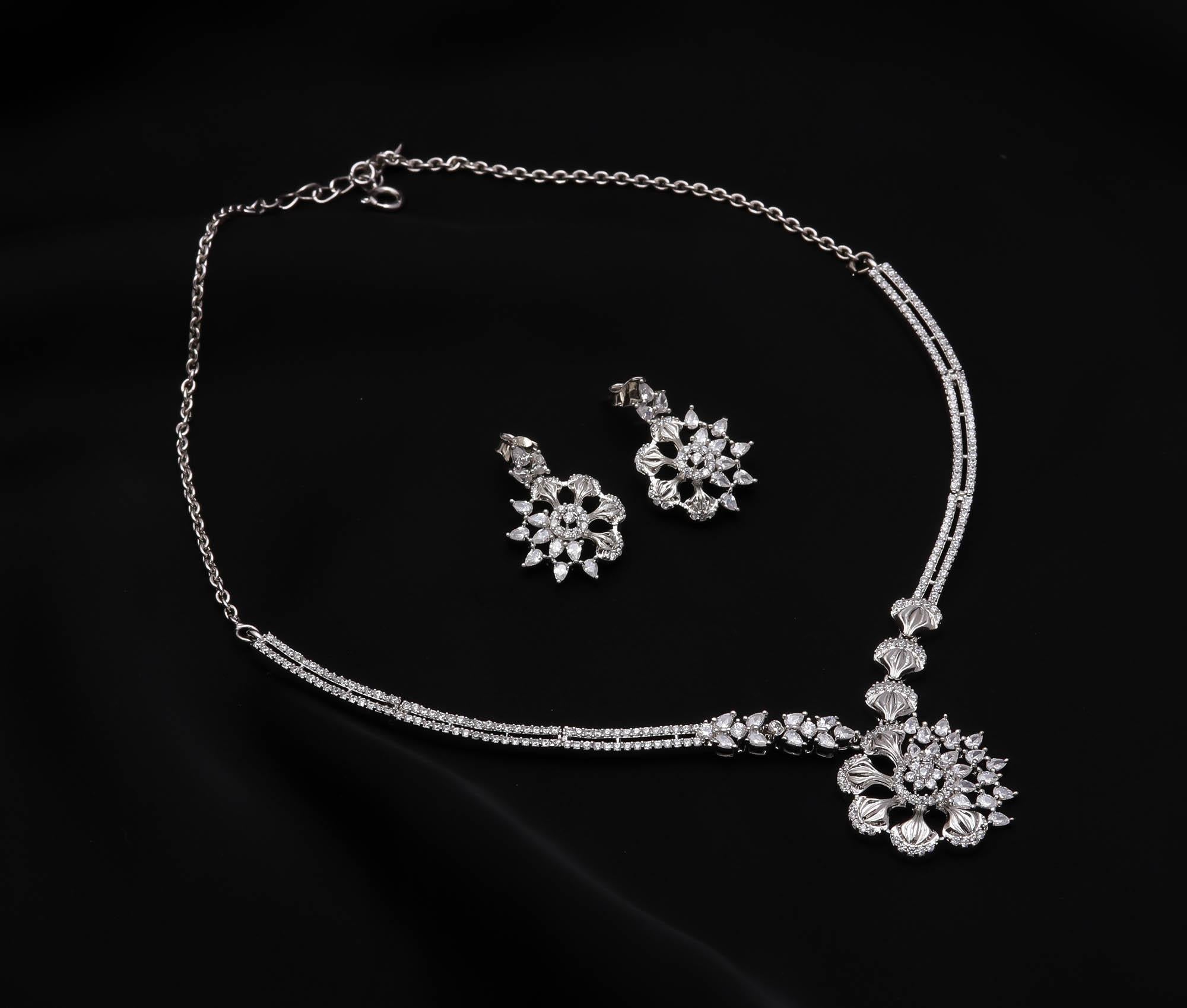 Elegant CZ Necklace with Matching Stud Earrings Wedding Wear Jewellery Gift for Her
