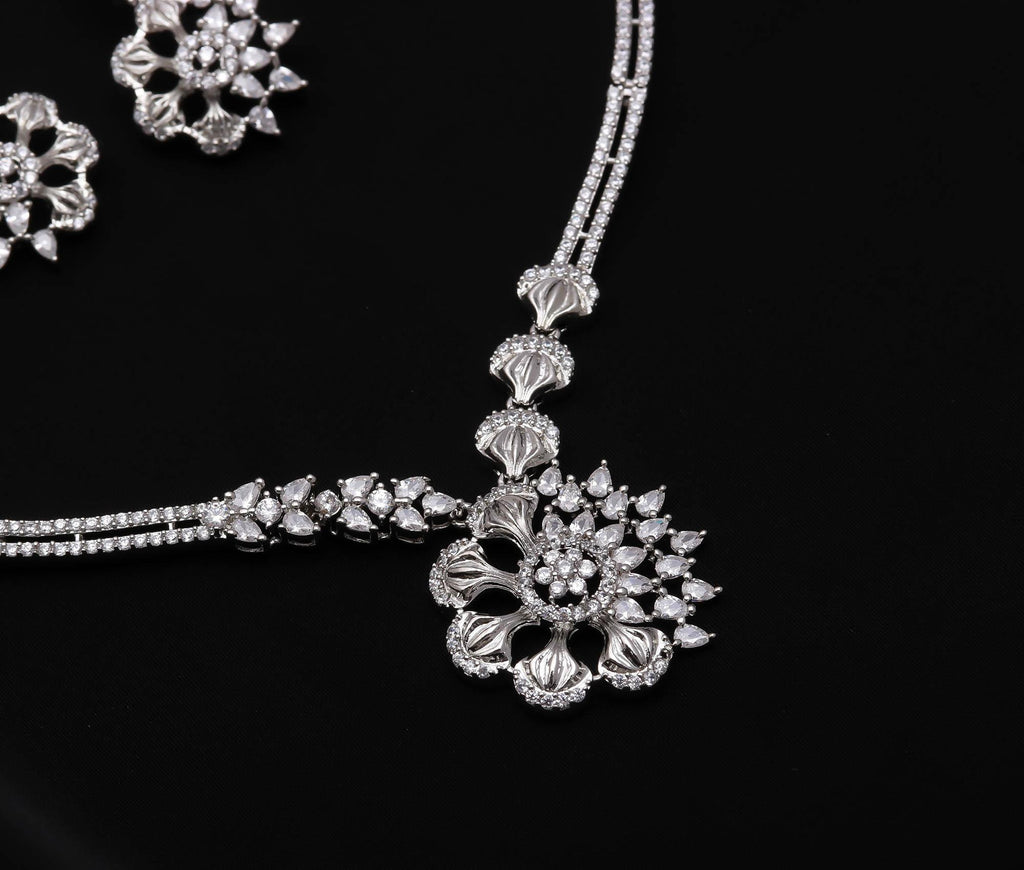 Elegant CZ Necklace with Matching Stud Earrings Wedding Wear Jewellery Gift for Her