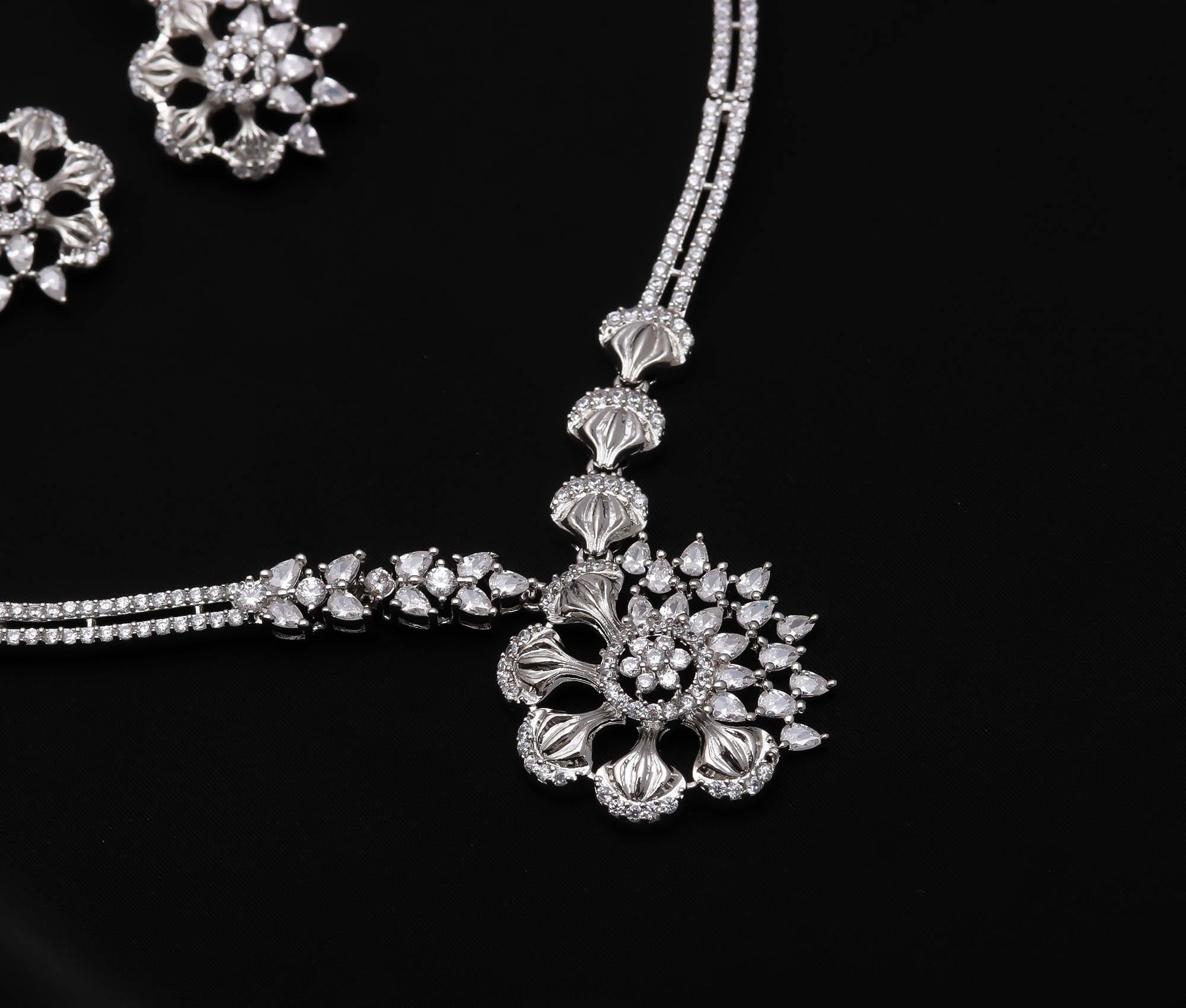 Elegant CZ Necklace with Matching Stud Earrings Wedding Wear Jewellery Gift for Her