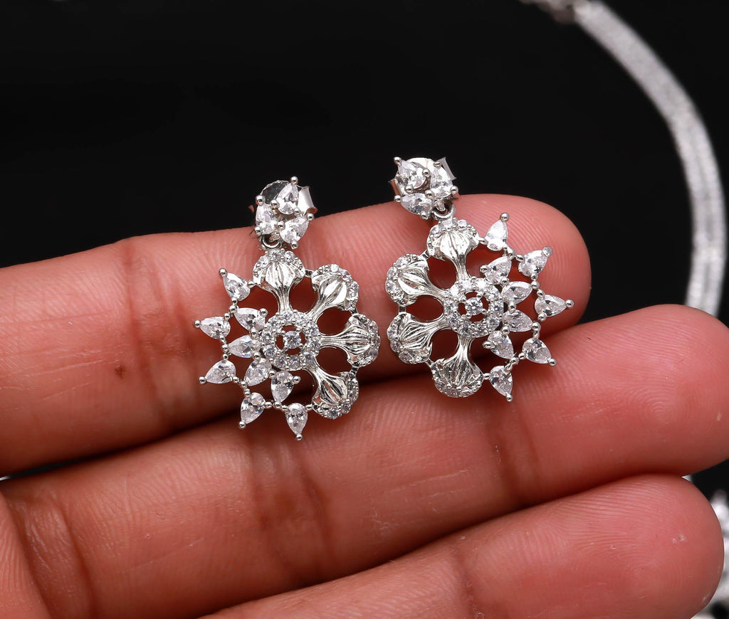 Elegant CZ Necklace with Matching Stud Earrings Wedding Wear Jewellery Gift for Her