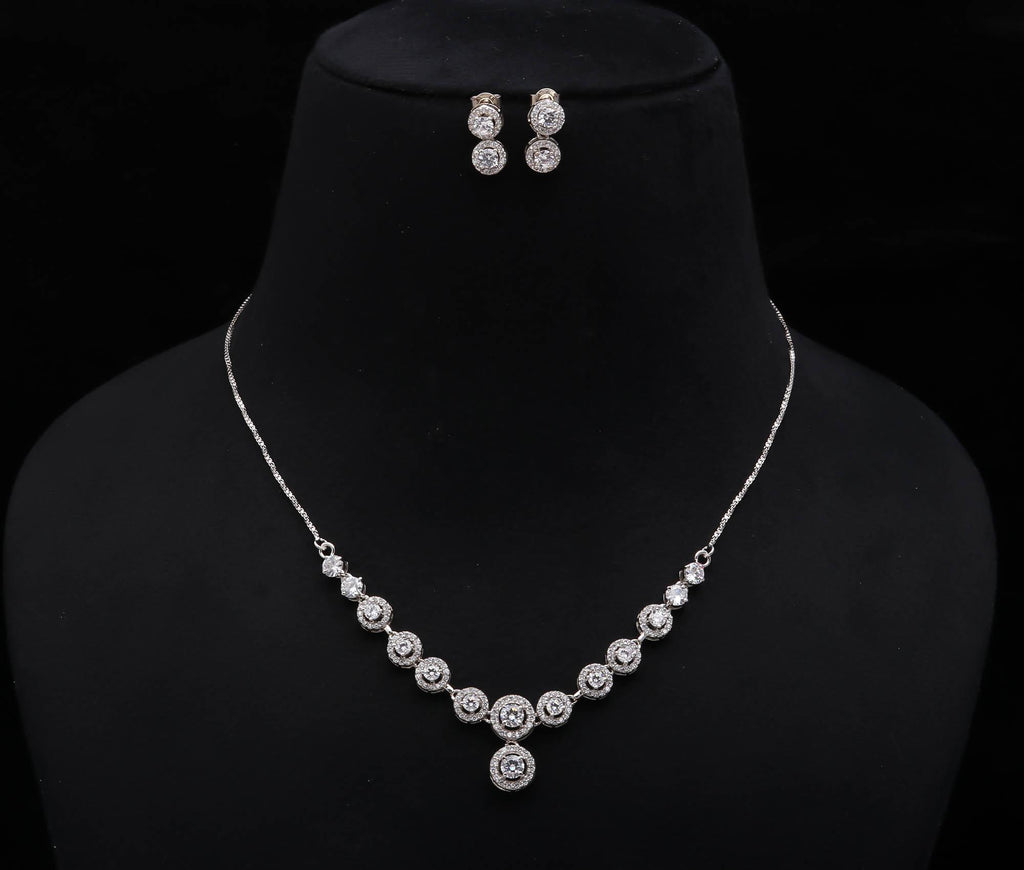 Sparkling CZ Pendant Necklace with Matching Earrings Bridal Jewelry Set Gift for Her