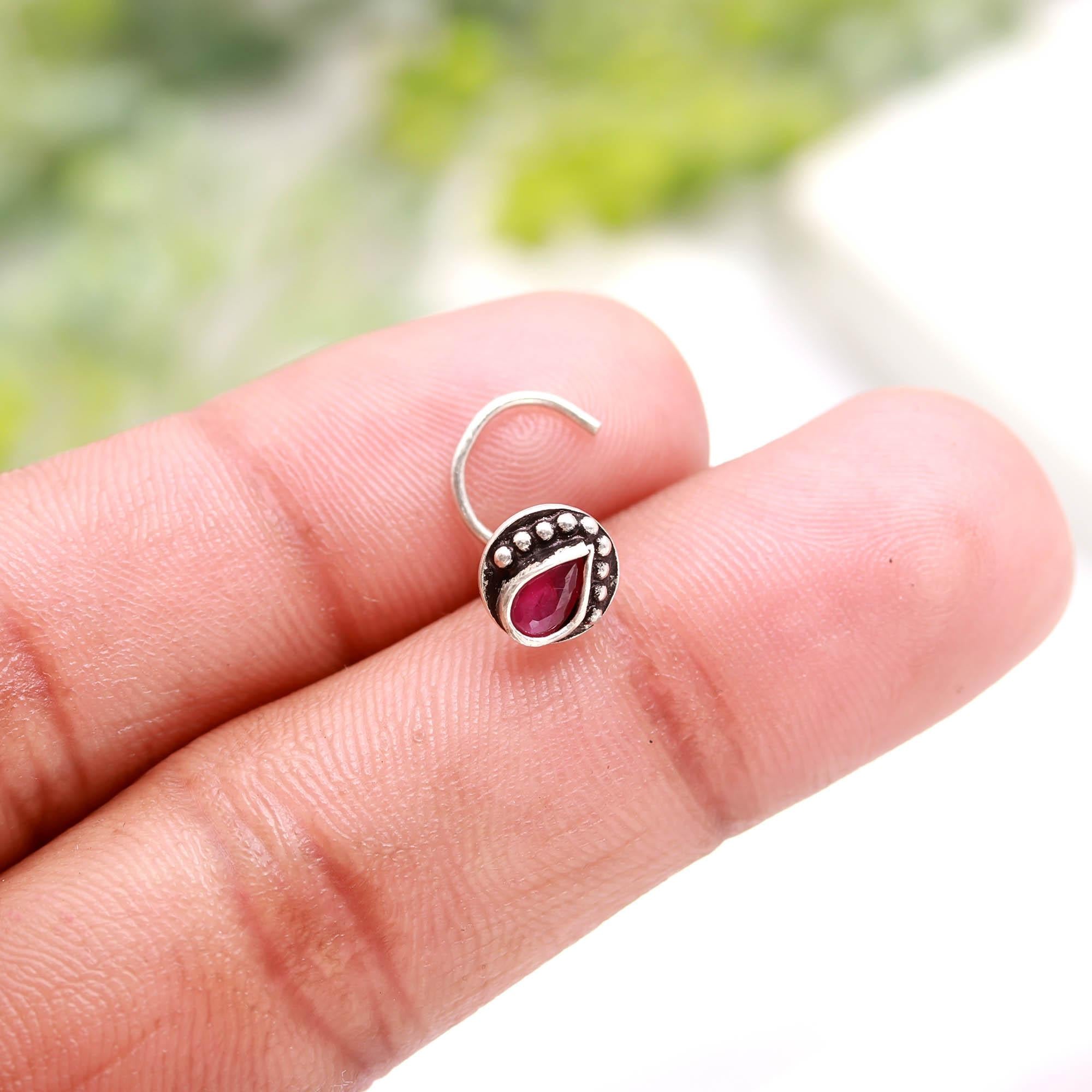 Round CZ Nose Pin in 925 Sterling Silver – Turkish Finish Nose Ring