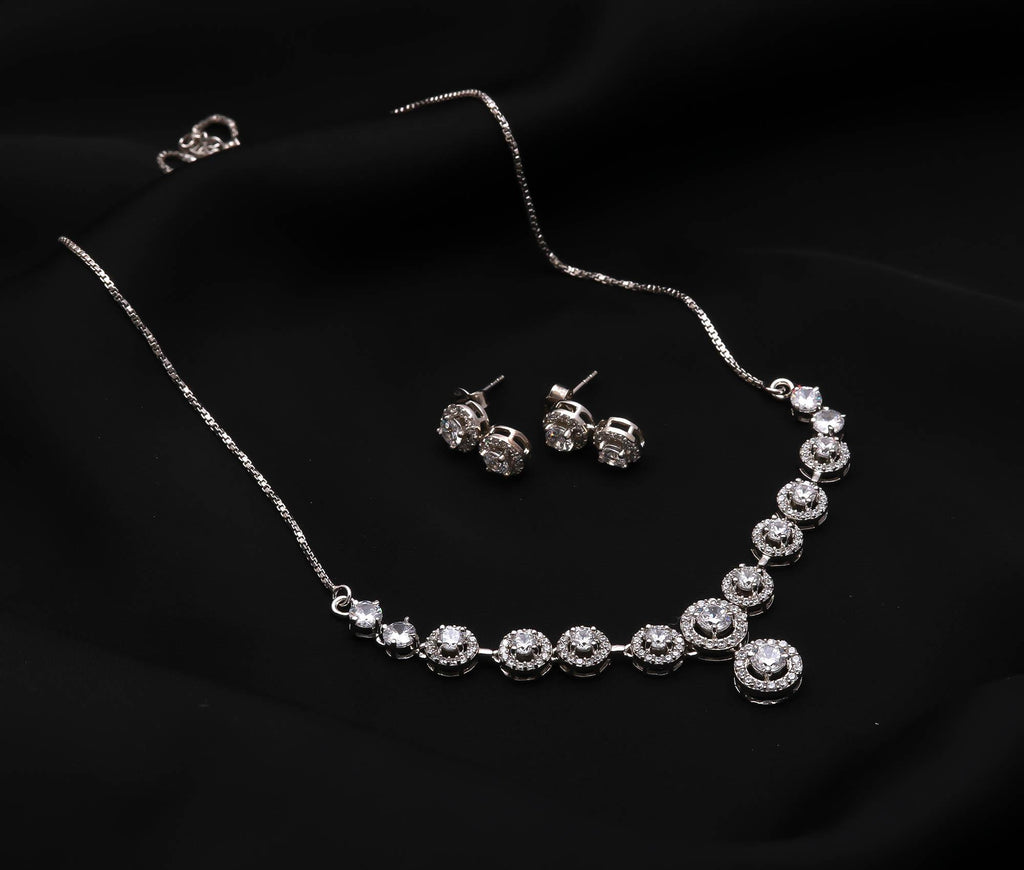 Sparkling CZ Pendant Necklace with Matching Earrings Bridal Jewelry Set Gift for Her