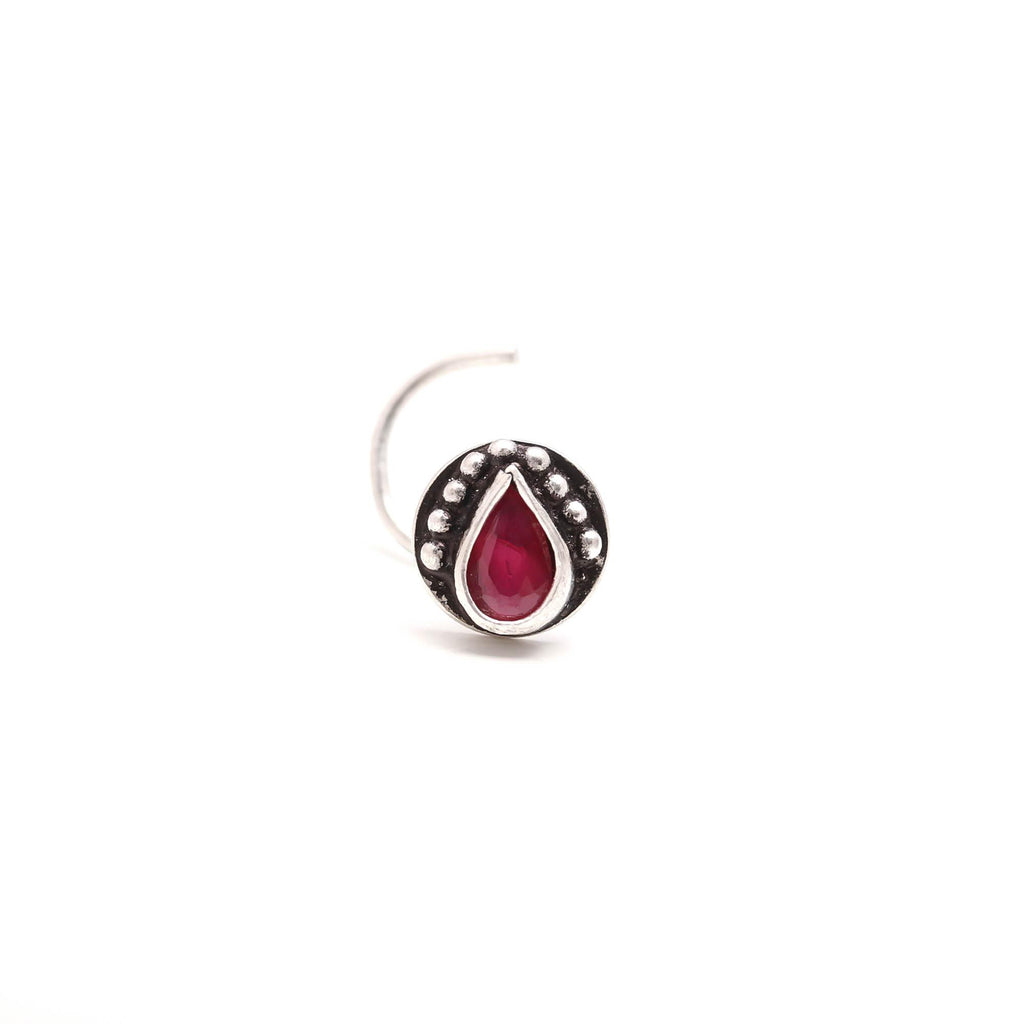 Round CZ Nose Pin in 925 Sterling Silver – Turkish Finish Nose Ring