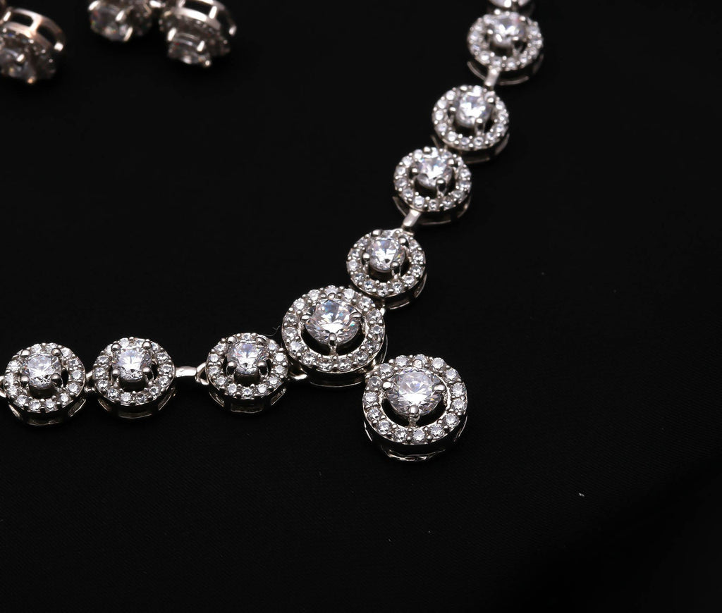 Sparkling CZ Pendant Necklace with Matching Earrings Bridal Jewelry Set Gift for Her