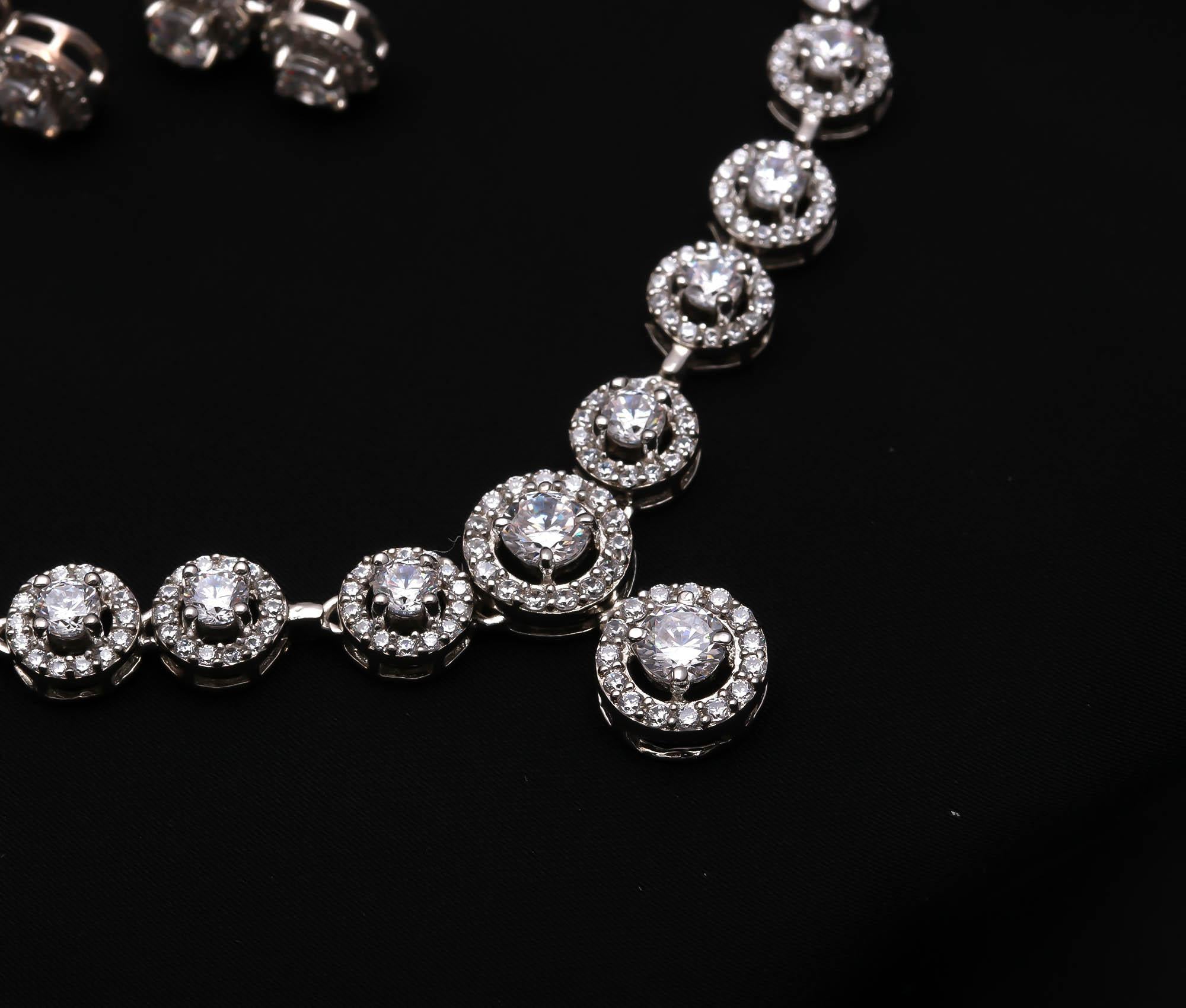 Sparkling CZ Pendant Necklace with Matching Earrings Bridal Jewelry Set Gift for Her