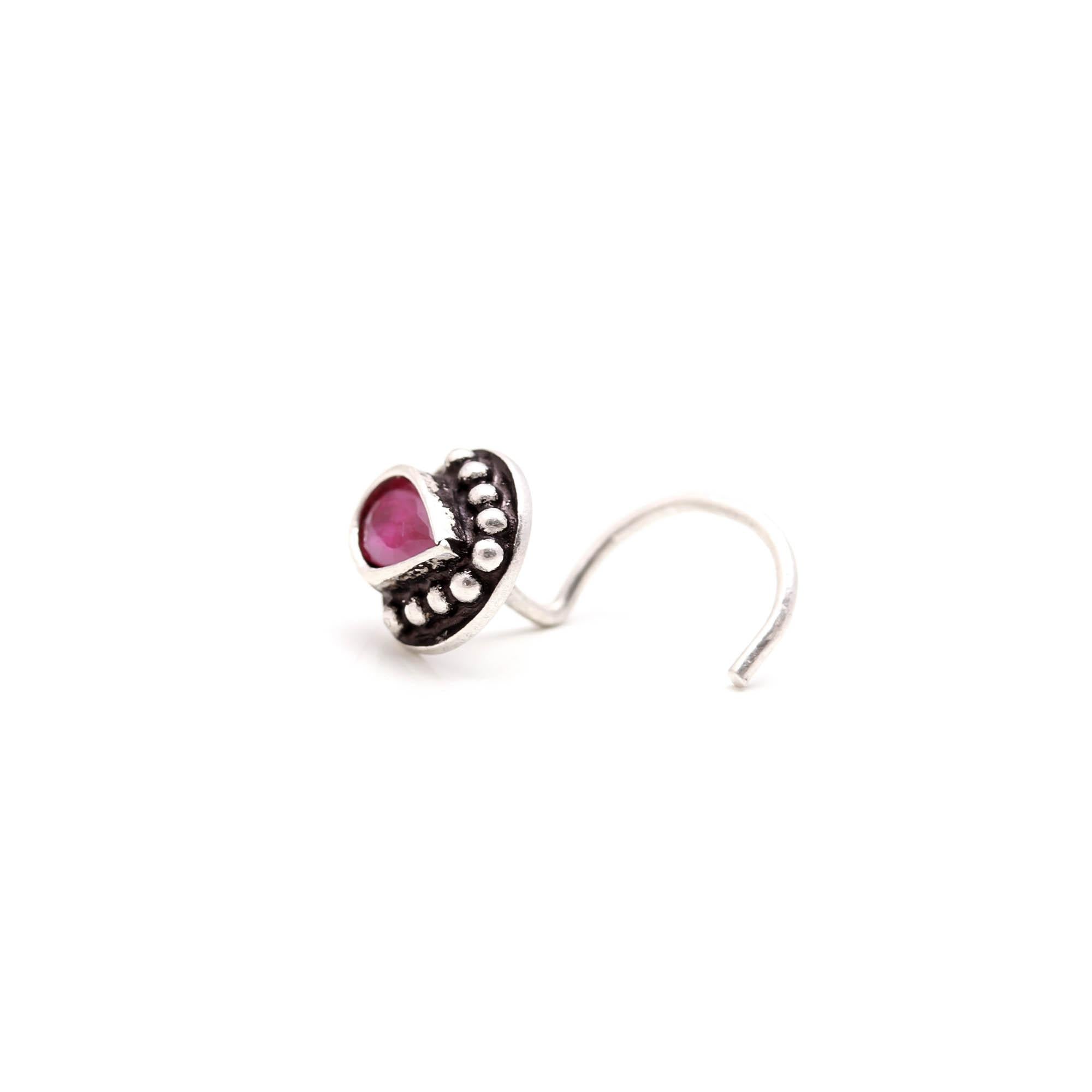 Round CZ Nose Pin in 925 Sterling Silver – Turkish Finish Nose Ring