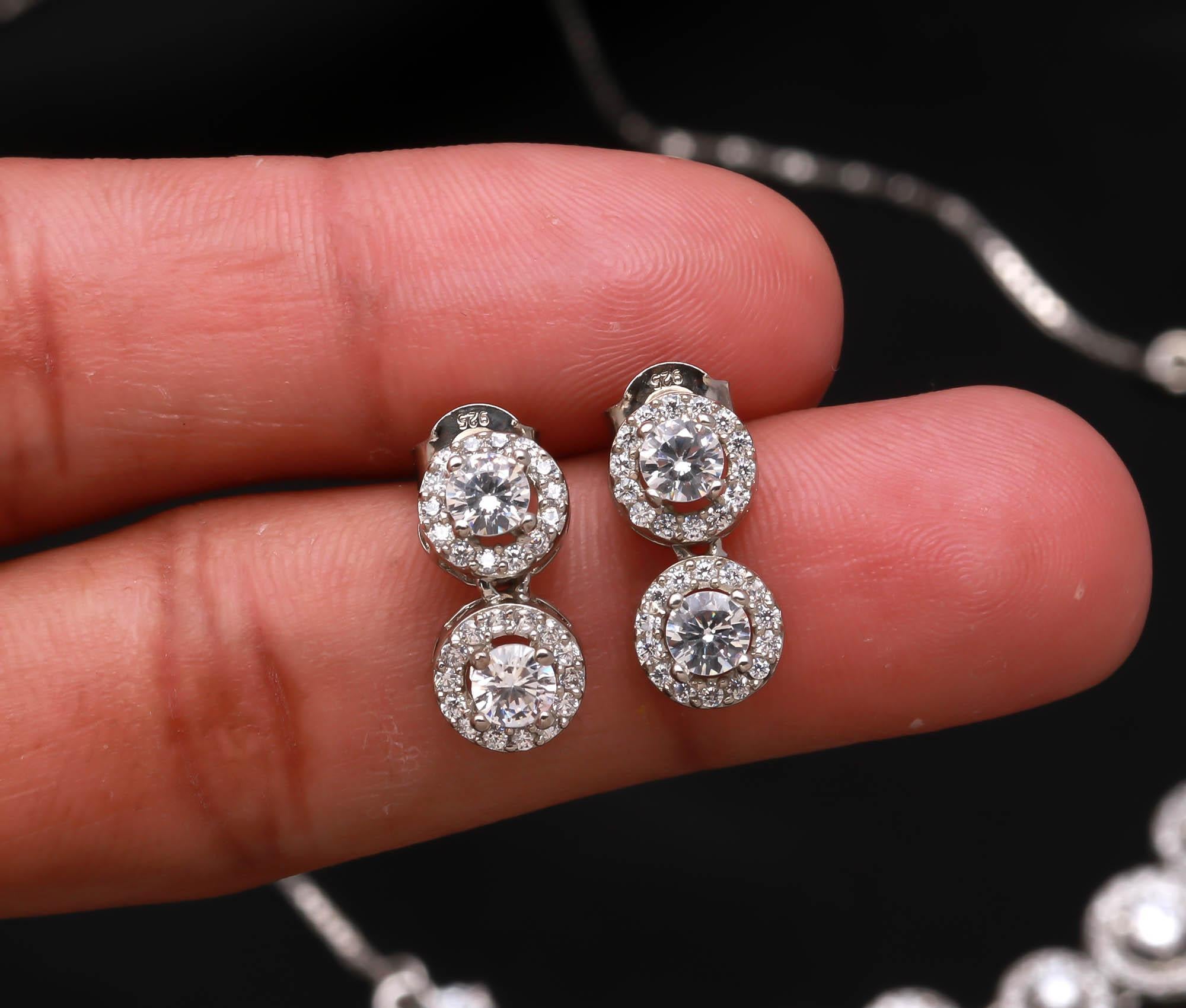 Sparkling CZ Pendant Necklace with Matching Earrings Bridal Jewelry Set Gift for Her
