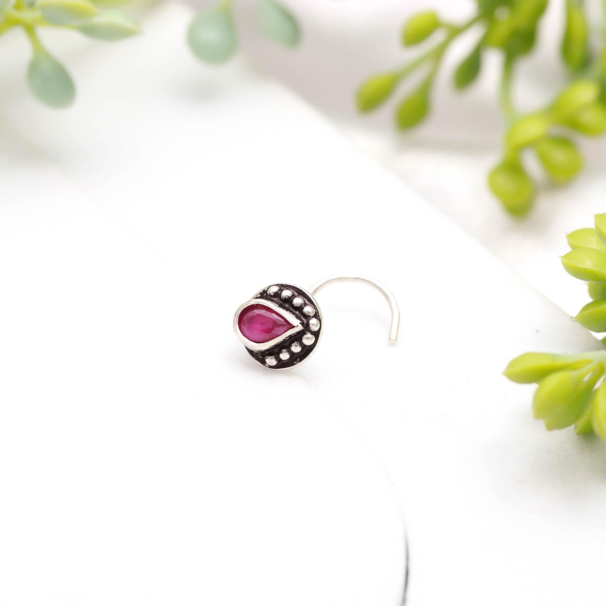 Round CZ Nose Pin in 925 Sterling Silver – Turkish Finish Nose Ring