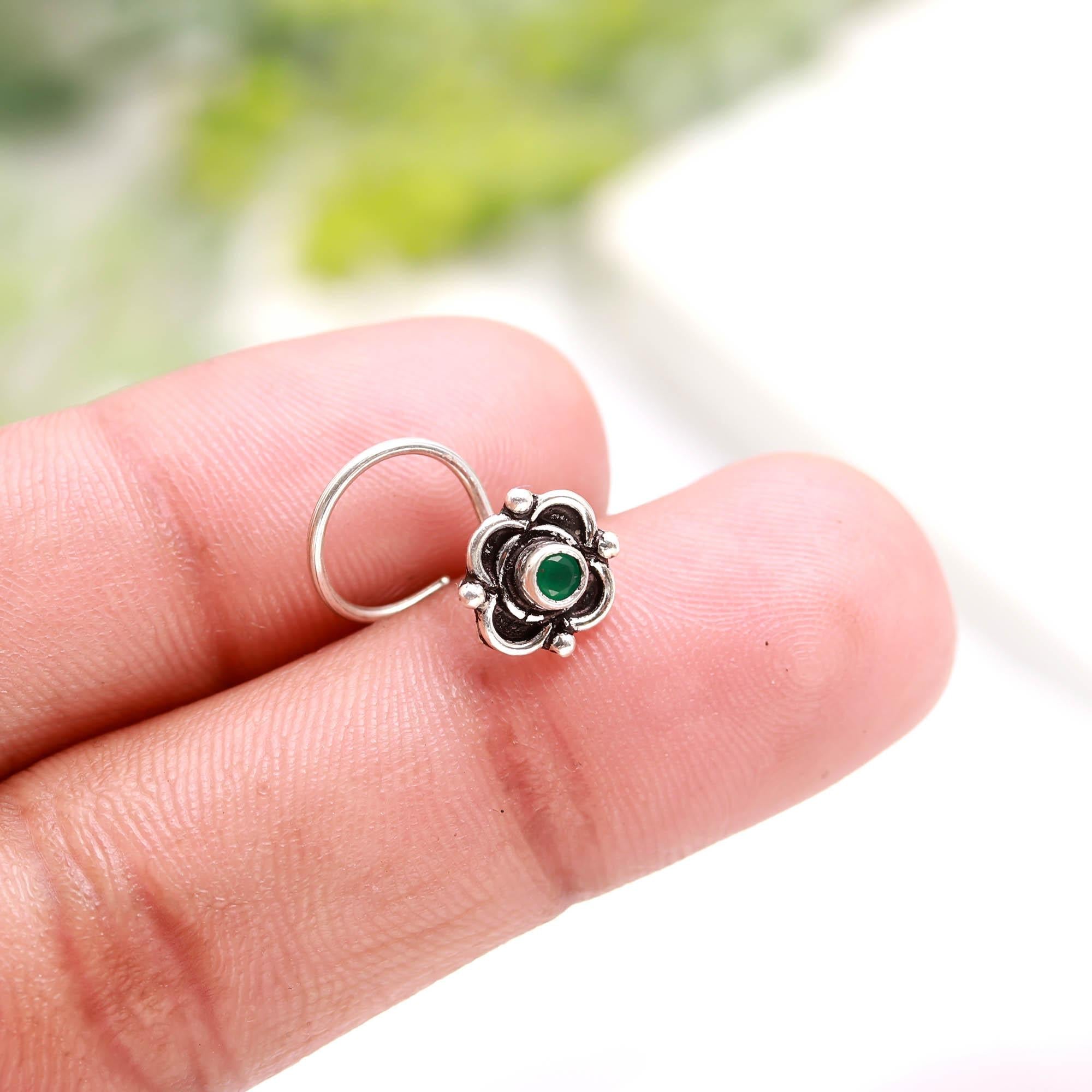 925 Silver Turkish Style Round CZ Nose Pin Everyday Wear