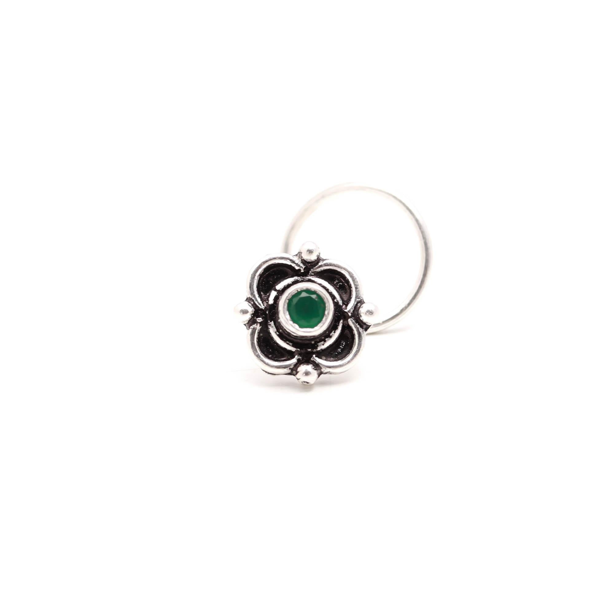 925 Silver Turkish Style Round CZ Nose Pin Everyday Wear