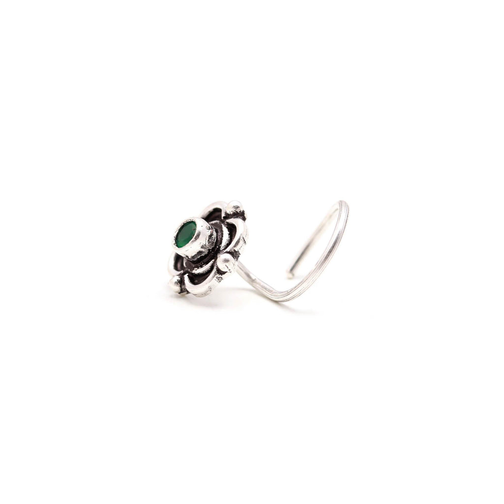 925 Silver Turkish Style Round CZ Nose Pin Everyday Wear
