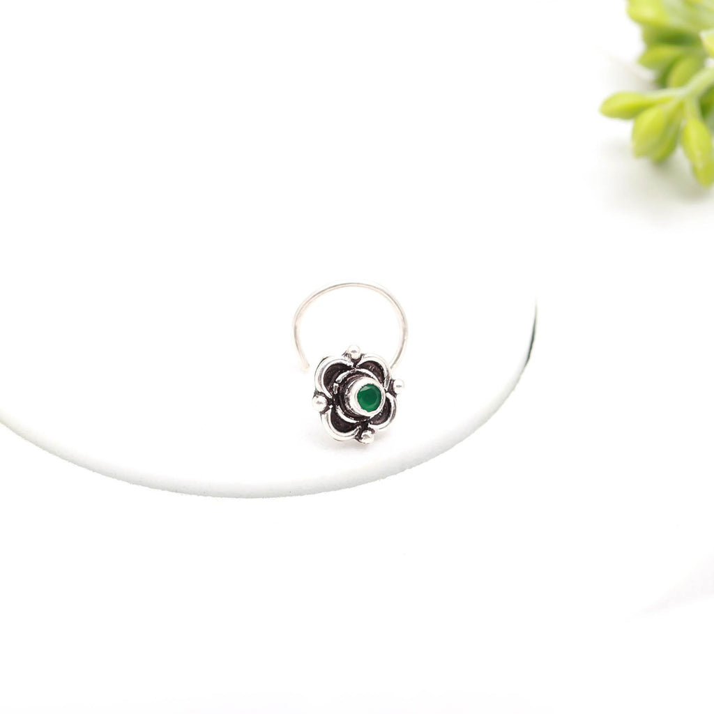 925 Silver Turkish Style Round CZ Nose Pin Everyday Wear
