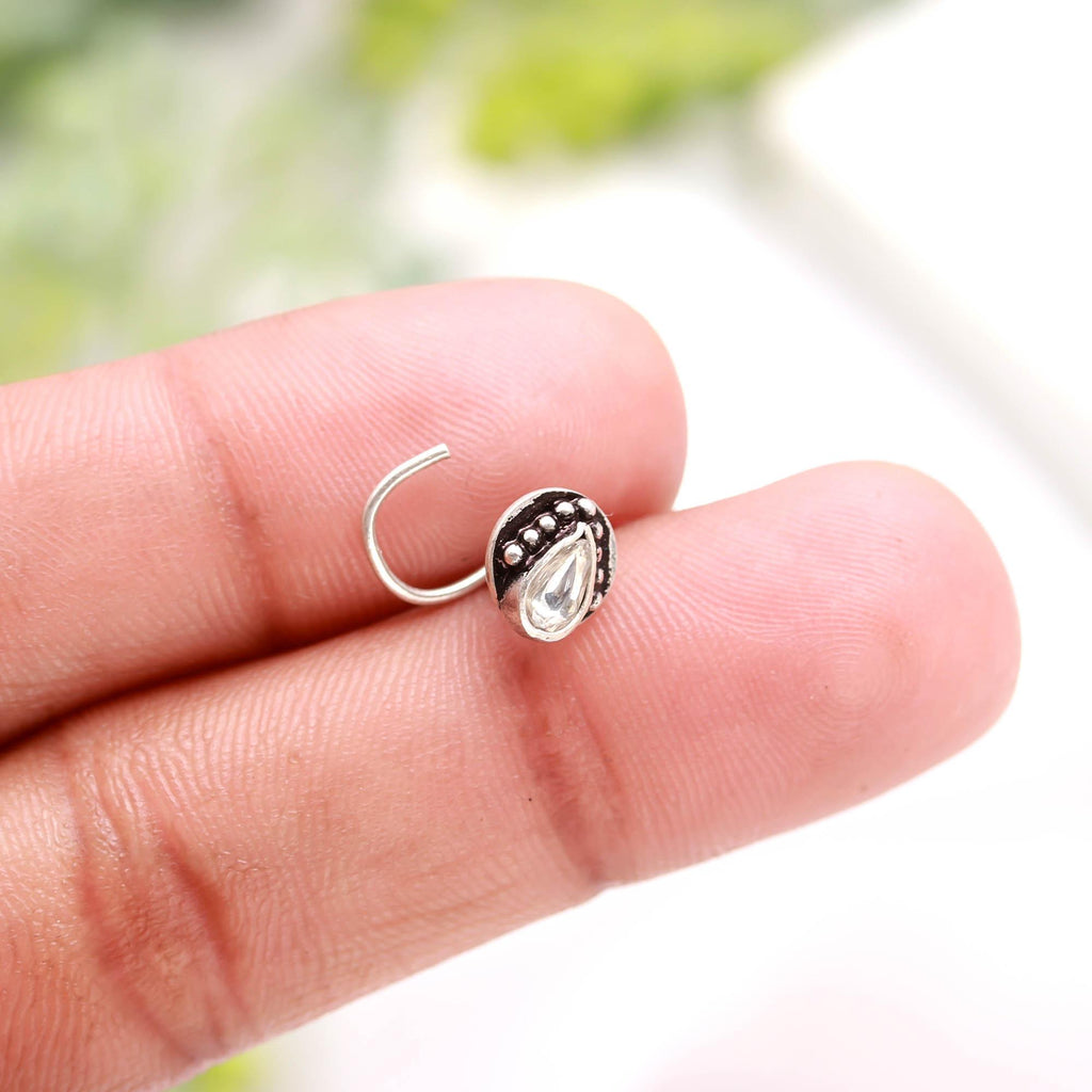 Round CZ Silver Nose Pin – Turkish Design Nose Ring