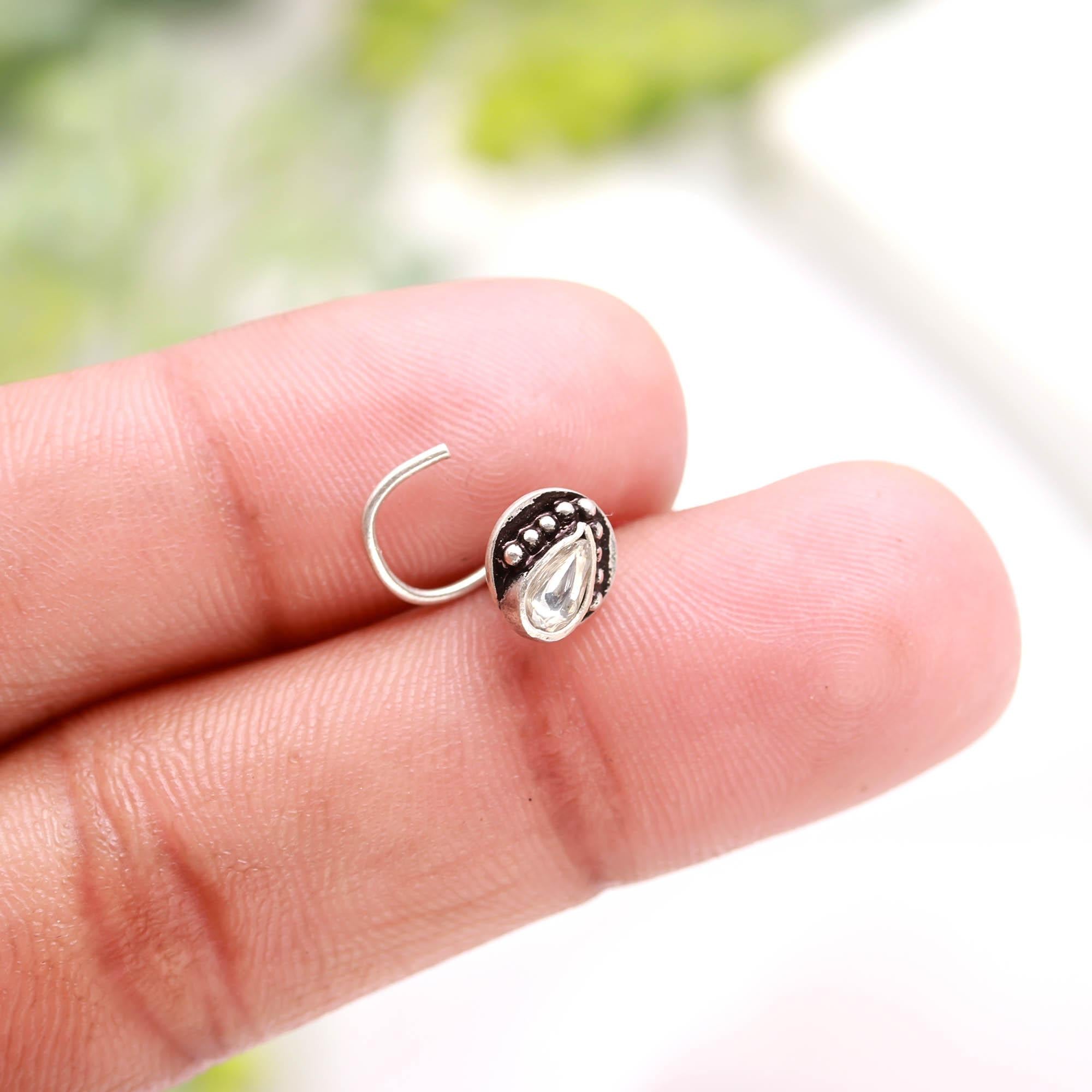 Round CZ Silver Nose Pin – Turkish Design Nose Ring
