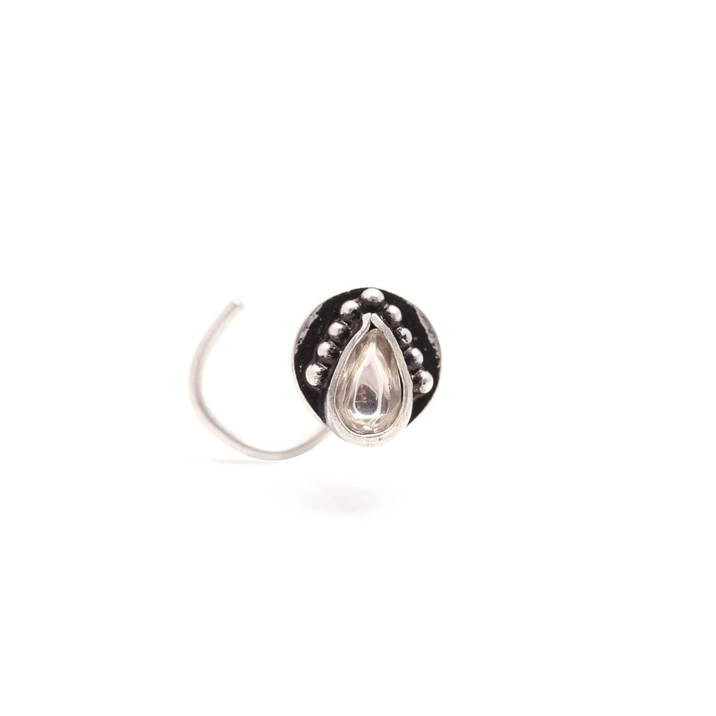 Round CZ Silver Nose Pin – Turkish Design Nose Ring