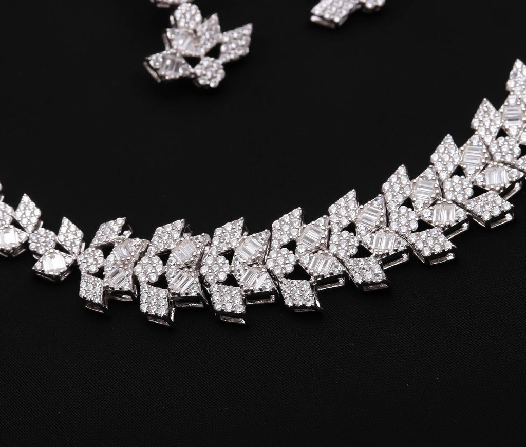 925 Sterling Silver Cubic Zirconia Pendant Necklace & Stud Earrings Set Bridal Jewellery