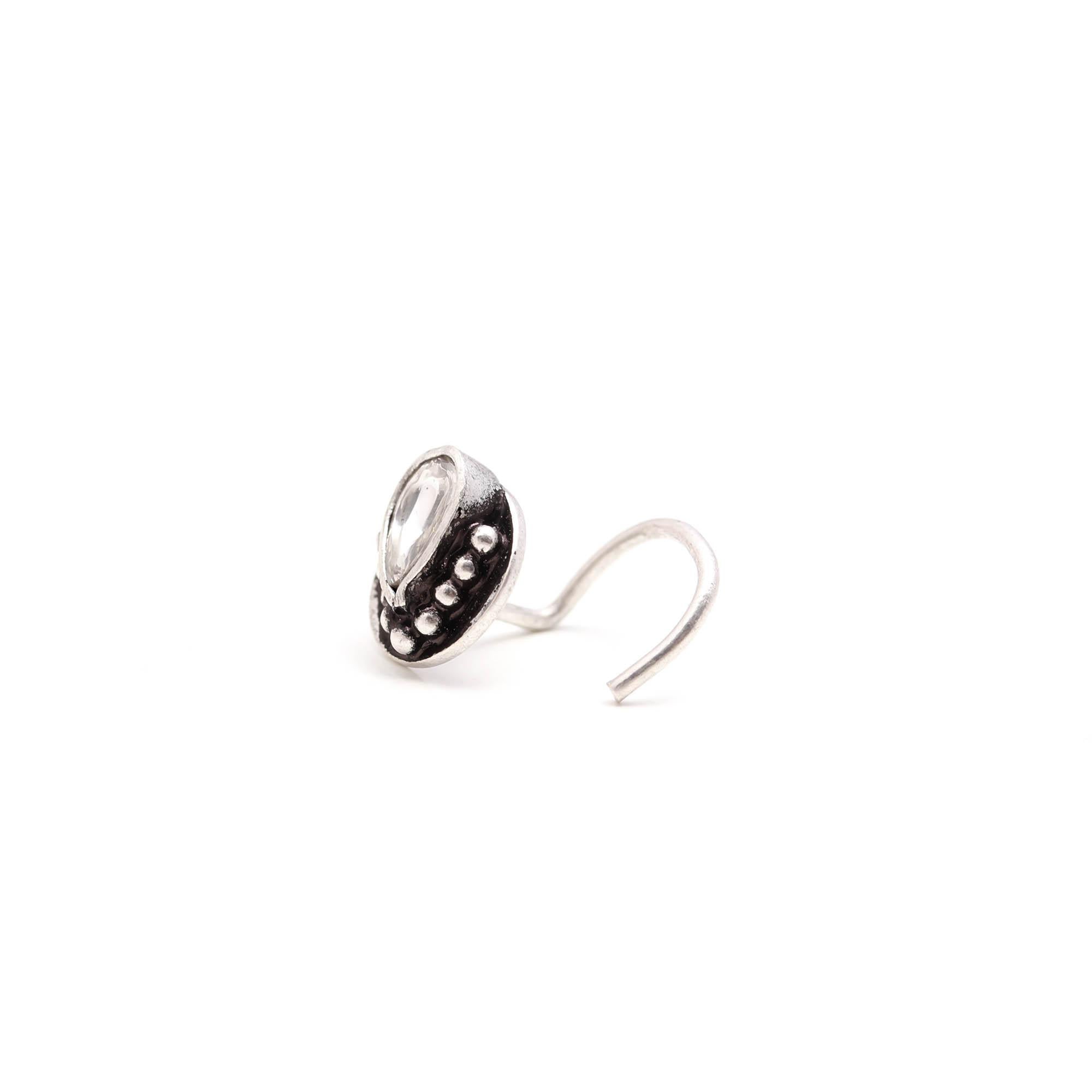 Round CZ Silver Nose Pin – Turkish Design Nose Ring
