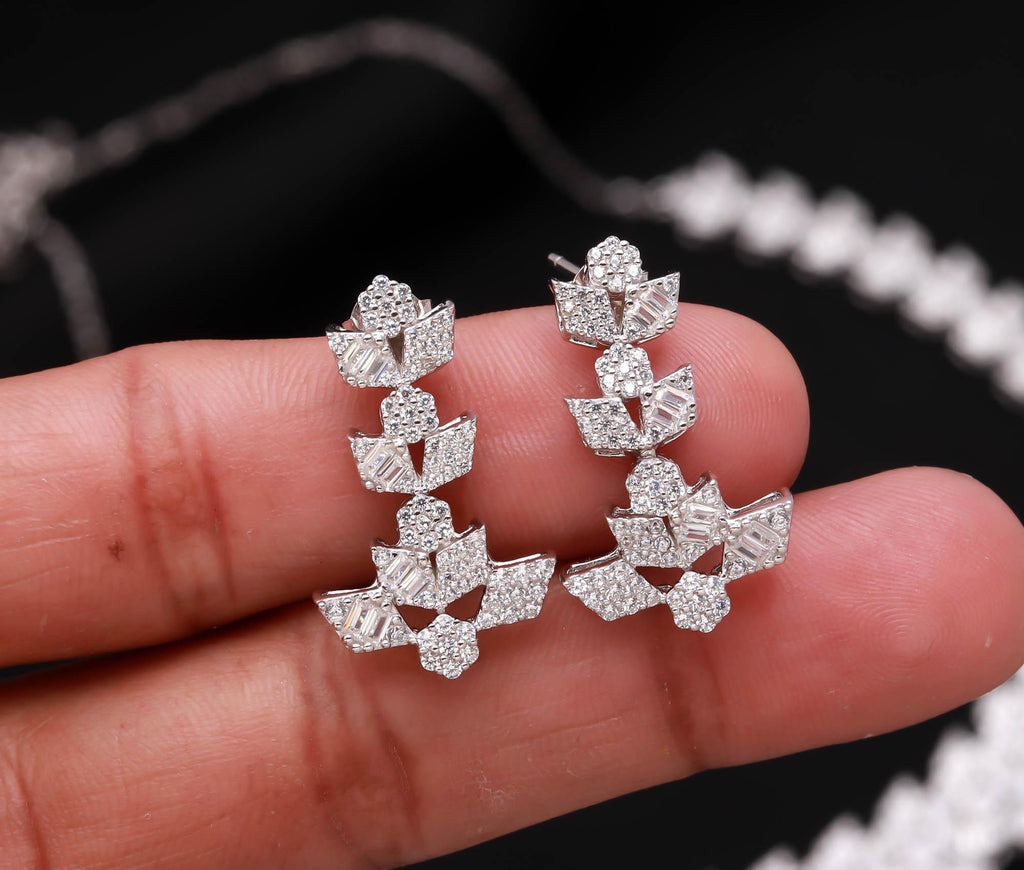 925 Sterling Silver Cubic Zirconia Pendant Necklace & Stud Earrings Set Bridal Jewellery