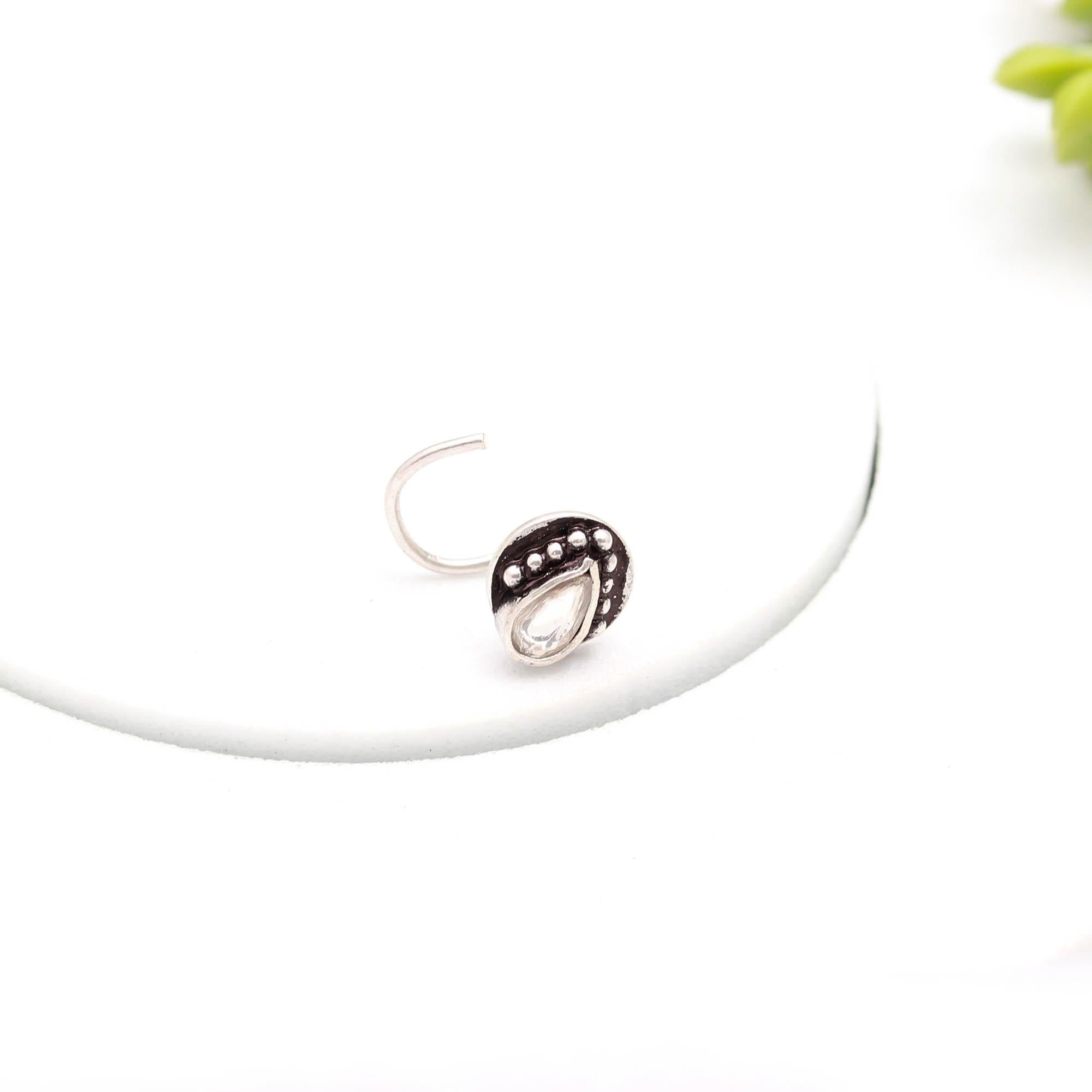 Round CZ Silver Nose Pin – Turkish Design Nose Ring