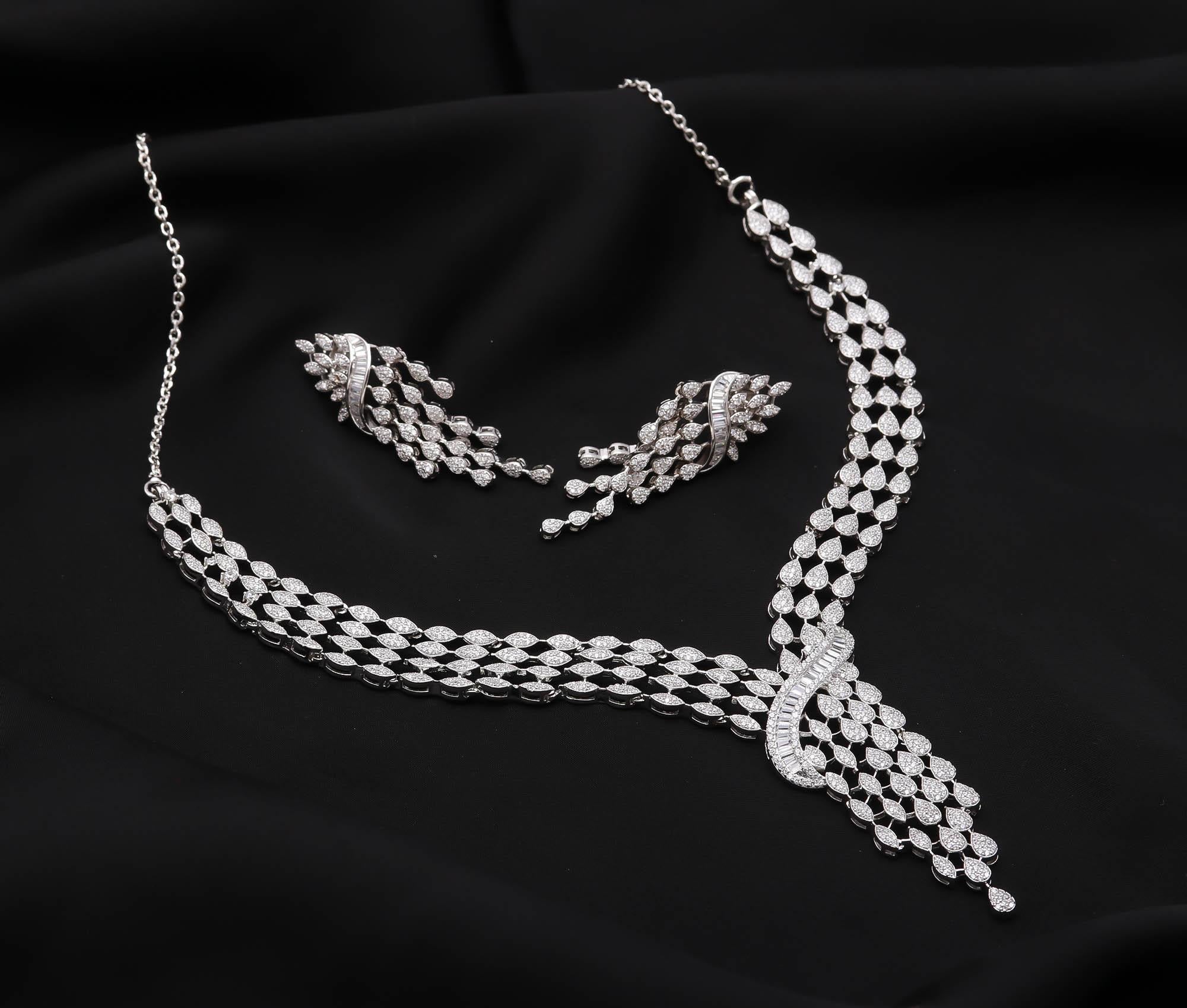 925 Sterling Silver Cubic Zirconia Wedding Necklace with Matching Earrings Jewellery Set