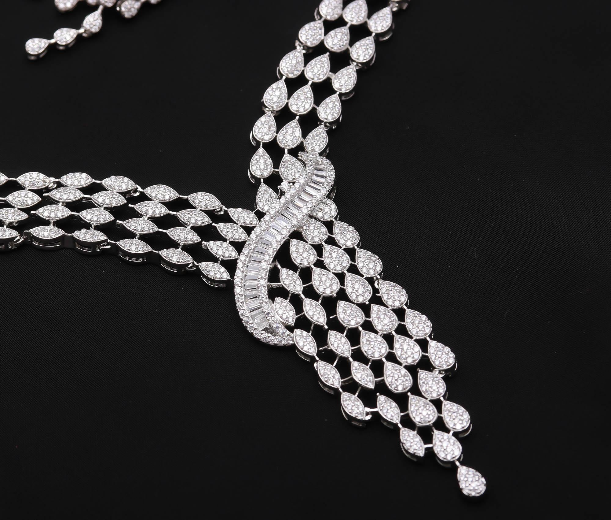 925 Sterling Silver Cubic Zirconia Wedding Necklace with Matching Earrings Jewellery Set