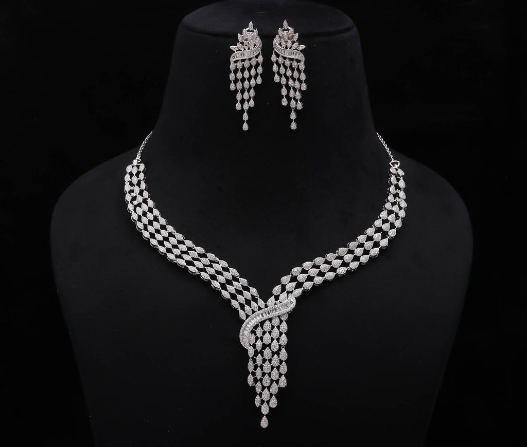 925 Sterling Silver Cubic Zirconia Wedding Necklace with Matching Earrings Jewellery Set