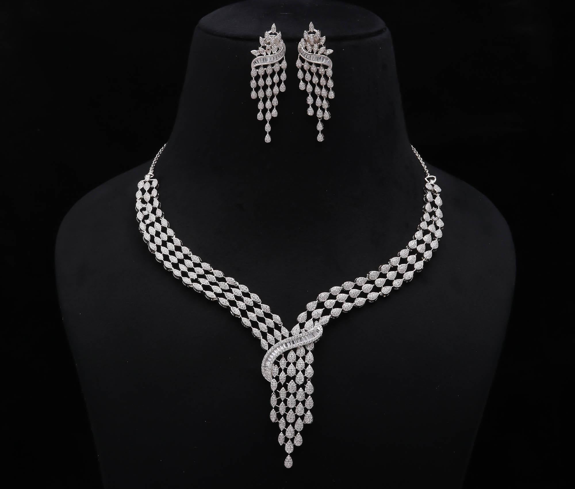925 Sterling Silver Cubic Zirconia Wedding Necklace with Matching Earrings Jewellery Set