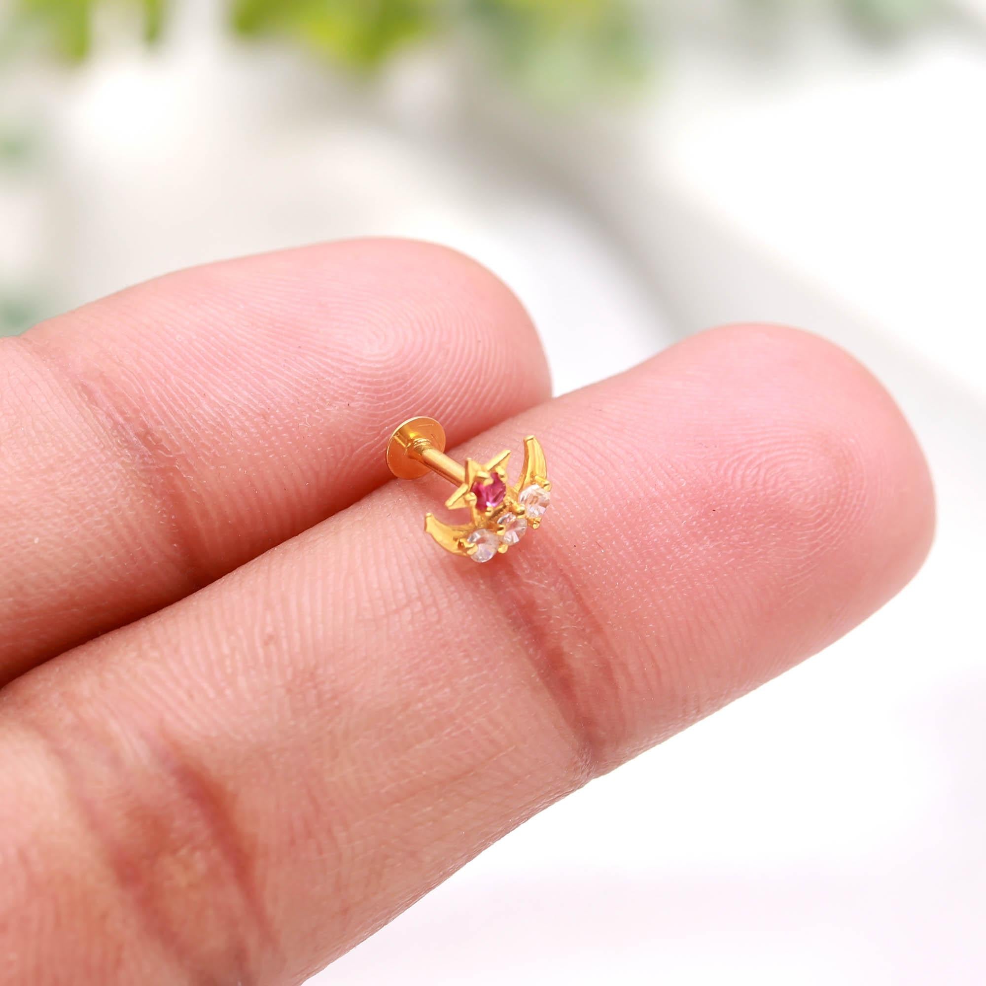 Hallmarked 18KT Gold Nose Ring CZ Round Brilliant Design