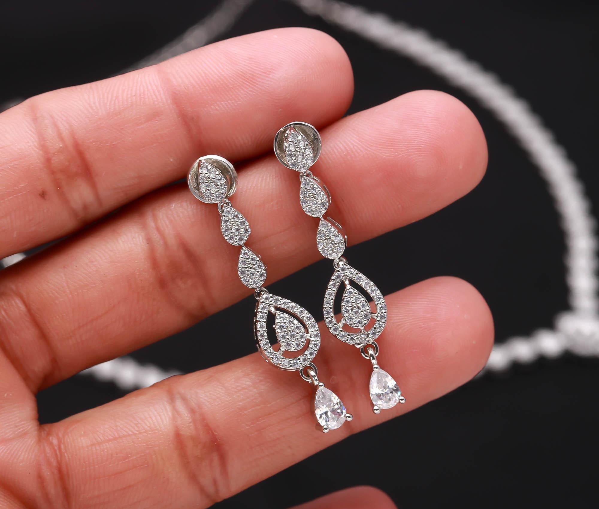 925 Sterling Silver Cubic Zirconia Necklace & Earrings Set for Women Minimalist Jewellery