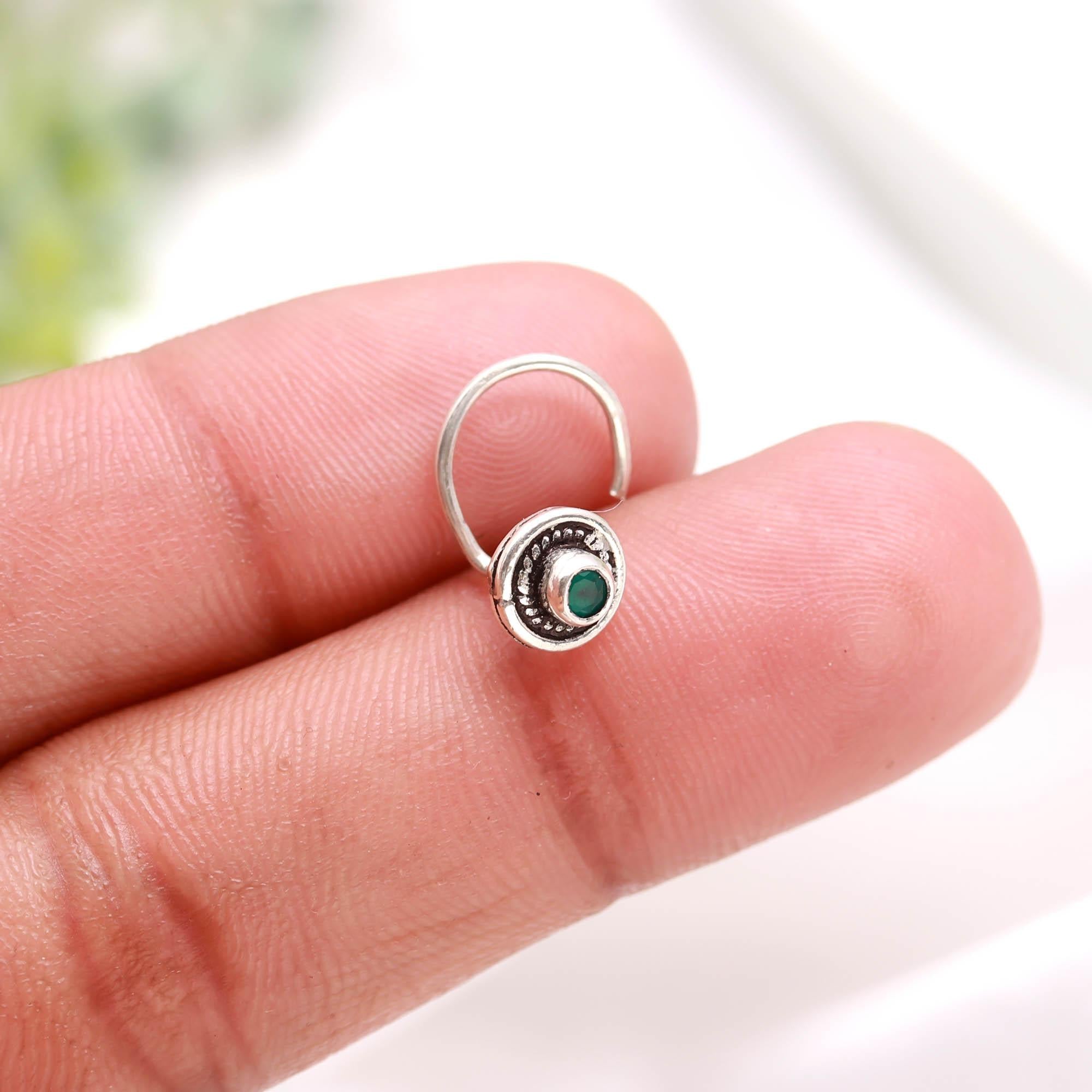 Oxidised Turkish CZ Nose Pin – 925 Silver Nose Ring
