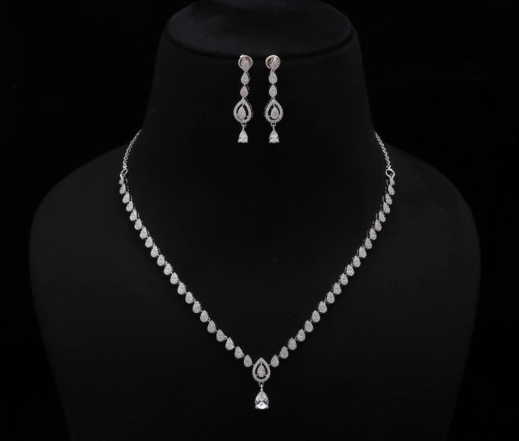925 Sterling Silver Cubic Zirconia Necklace & Earrings Set for Women Minimalist Jewellery
