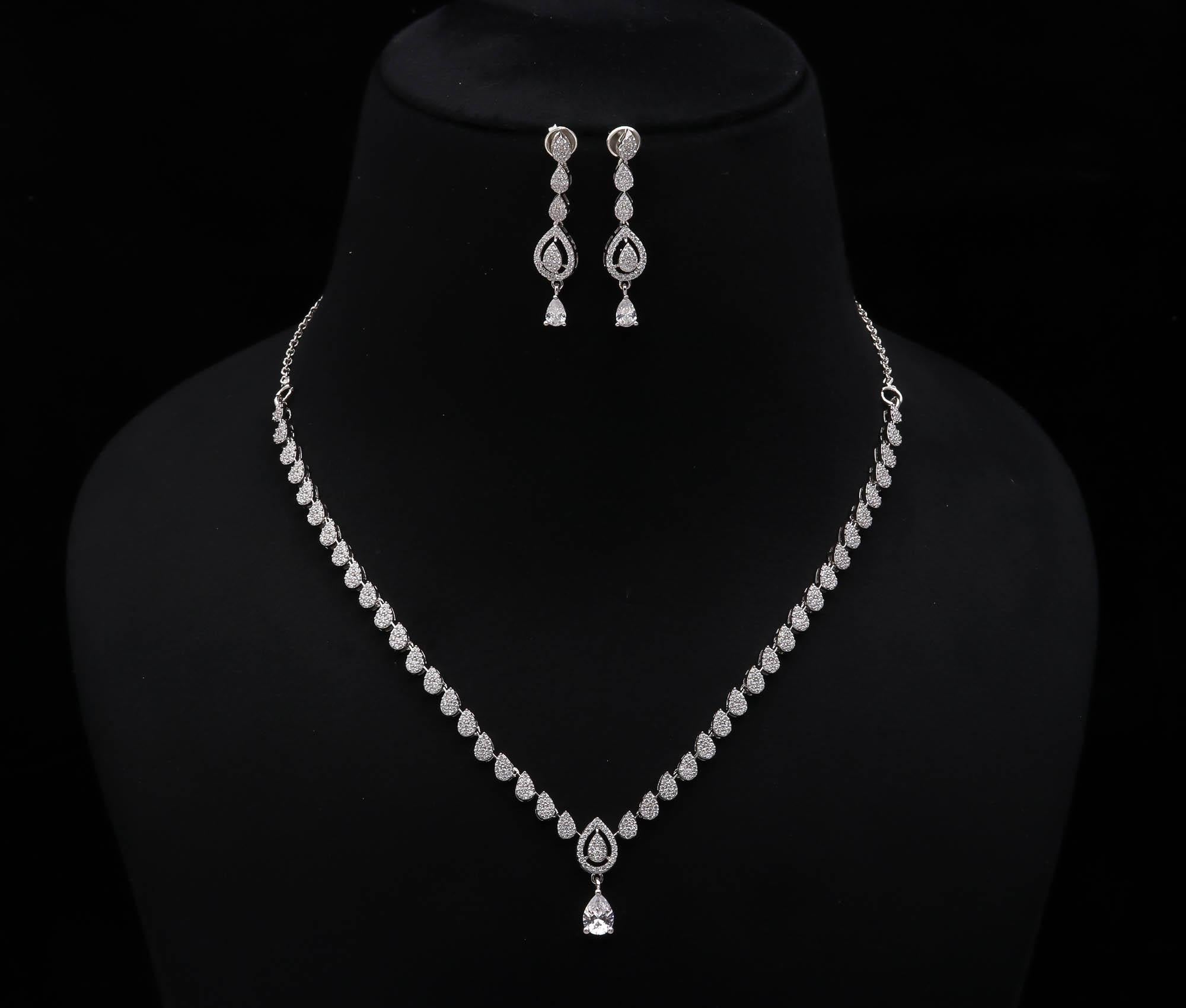 925 Sterling Silver Cubic Zirconia Necklace & Earrings Set for Women Minimalist Jewellery