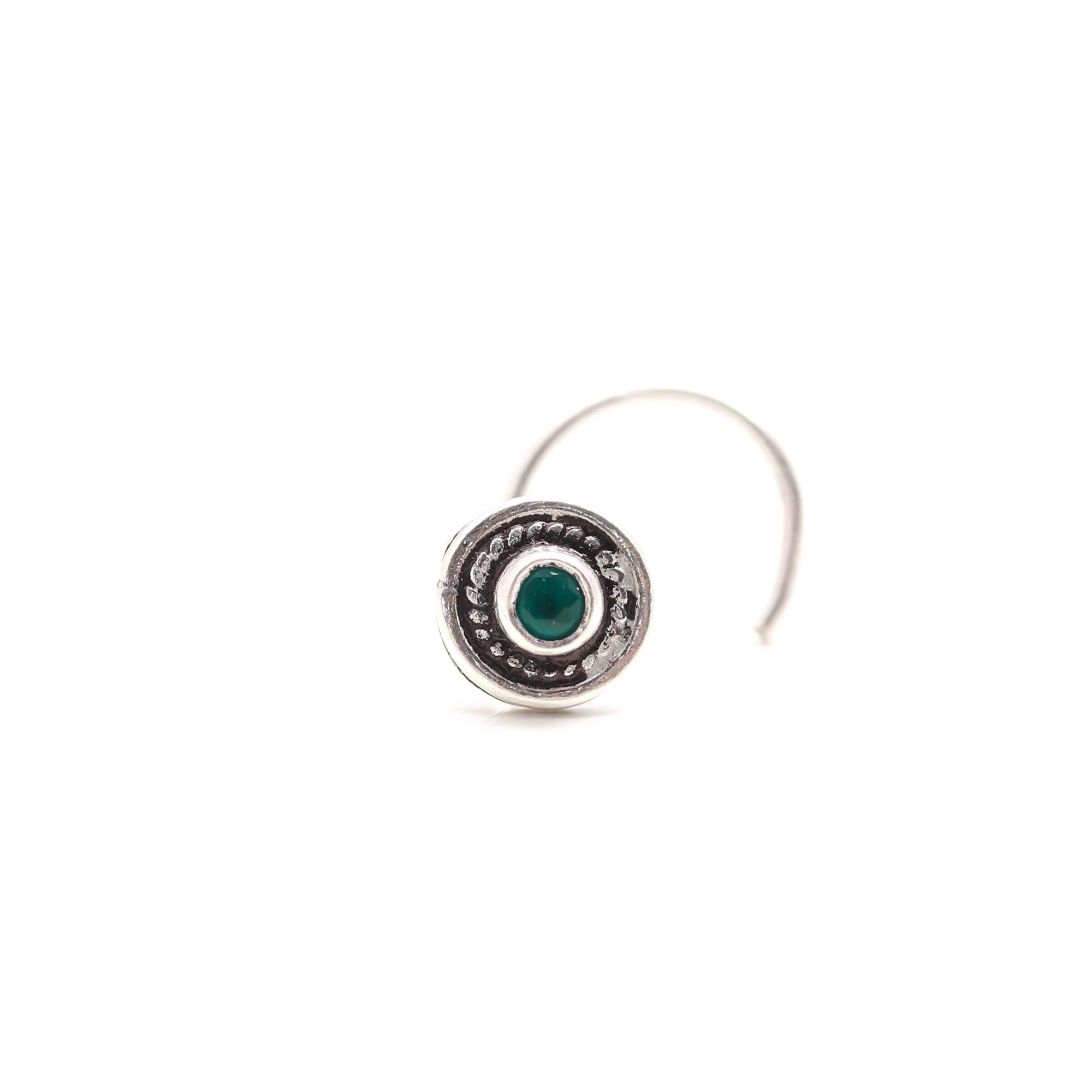 Oxidised Turkish CZ Nose Pin – 925 Silver Nose Ring