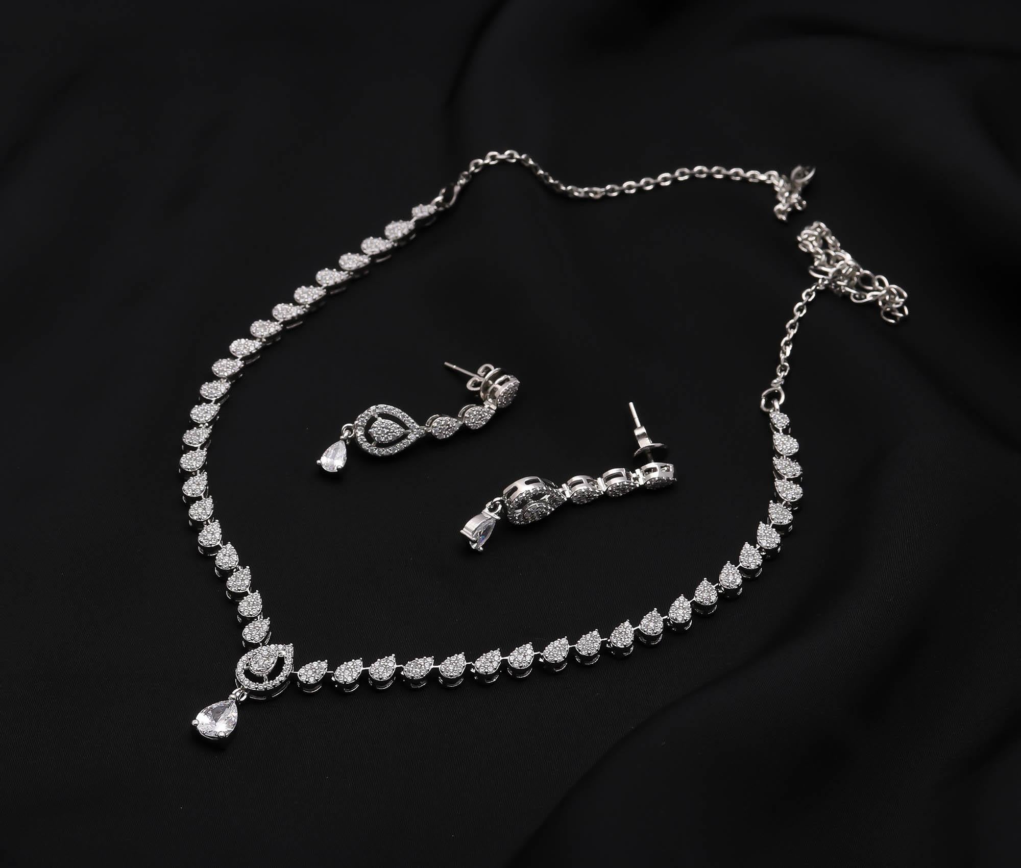 925 Sterling Silver Cubic Zirconia Necklace & Earrings Set for Women Minimalist Jewellery