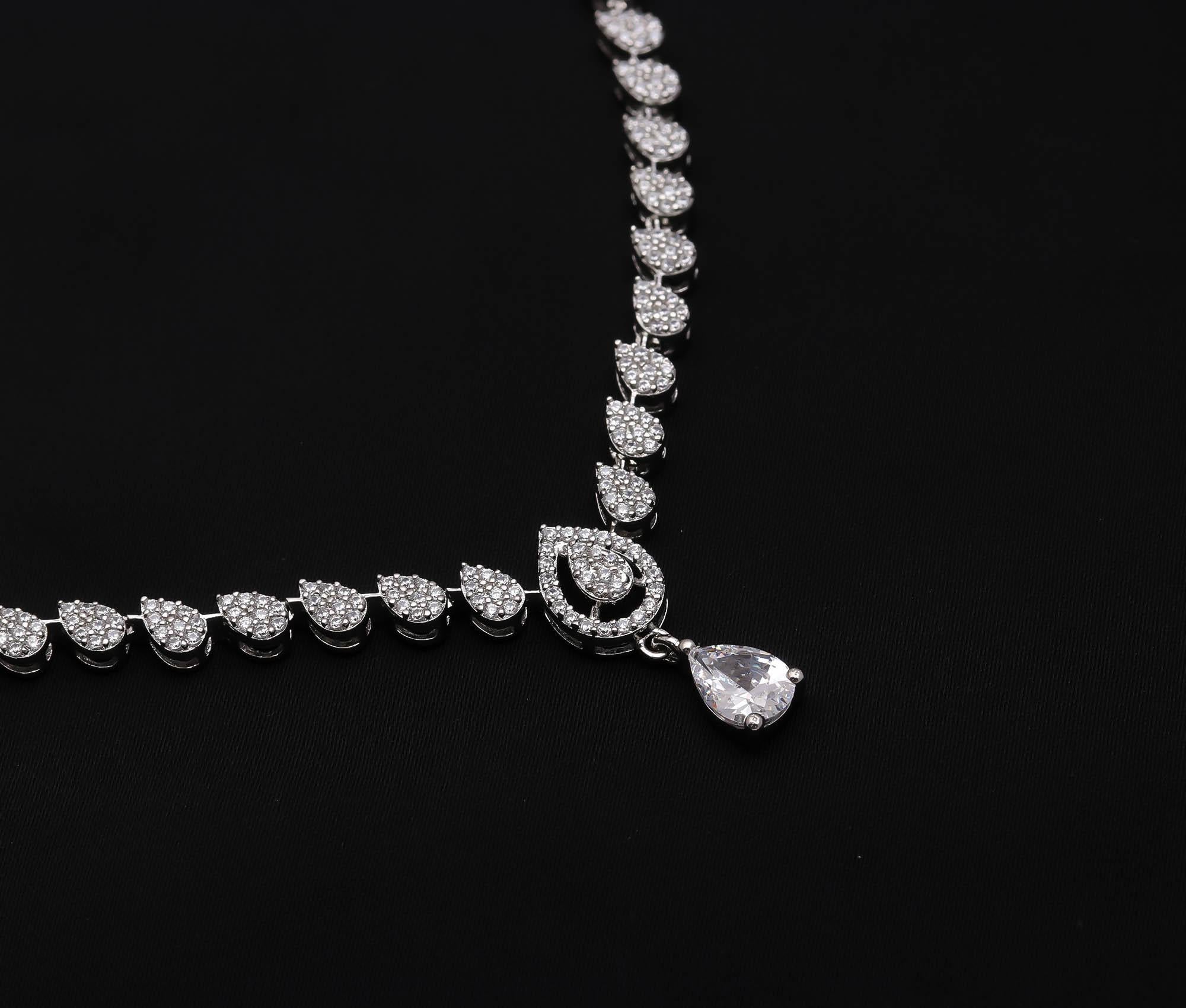 925 Sterling Silver Cubic Zirconia Necklace & Earrings Set for Women Minimalist Jewellery