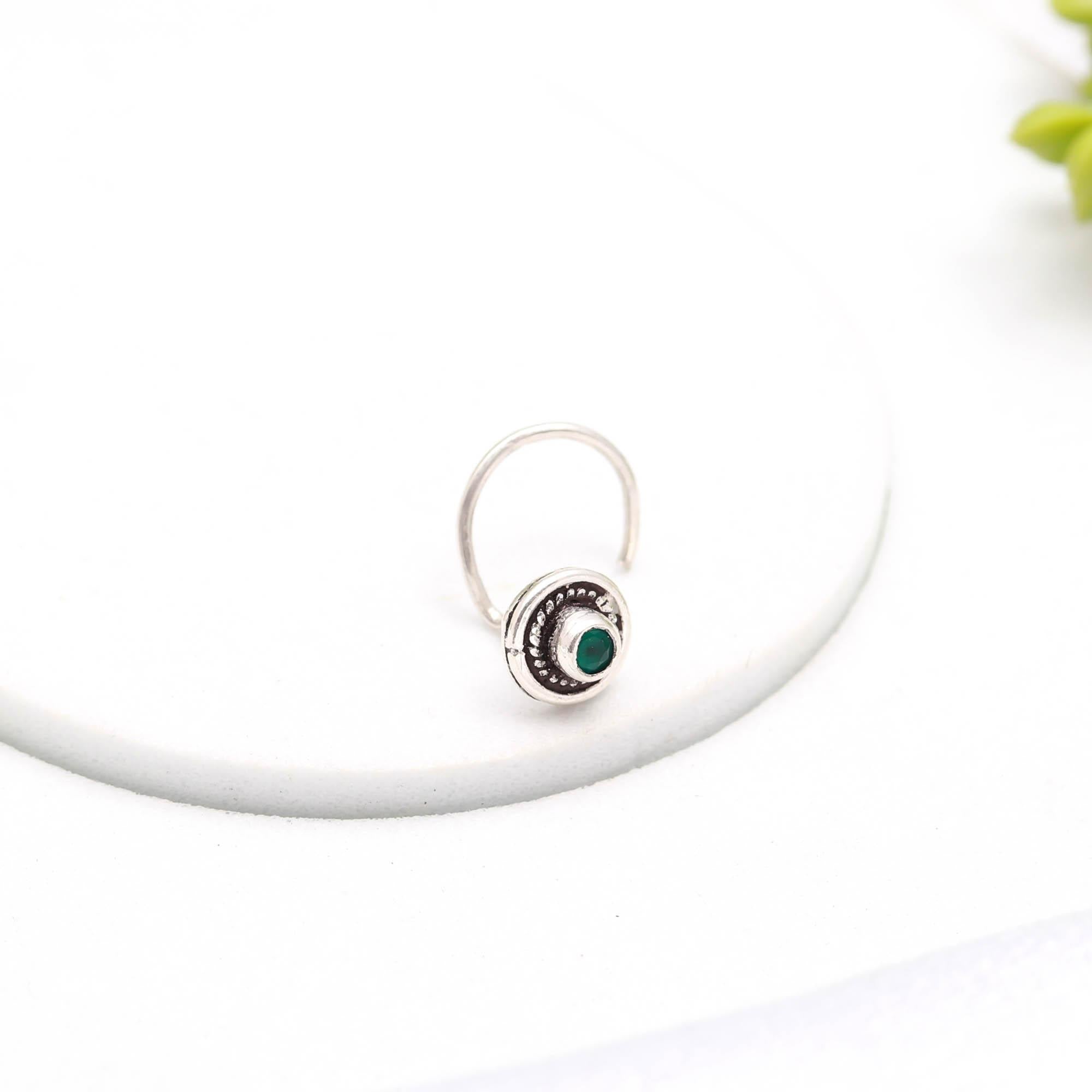 Oxidised Turkish CZ Nose Pin – 925 Silver Nose Ring